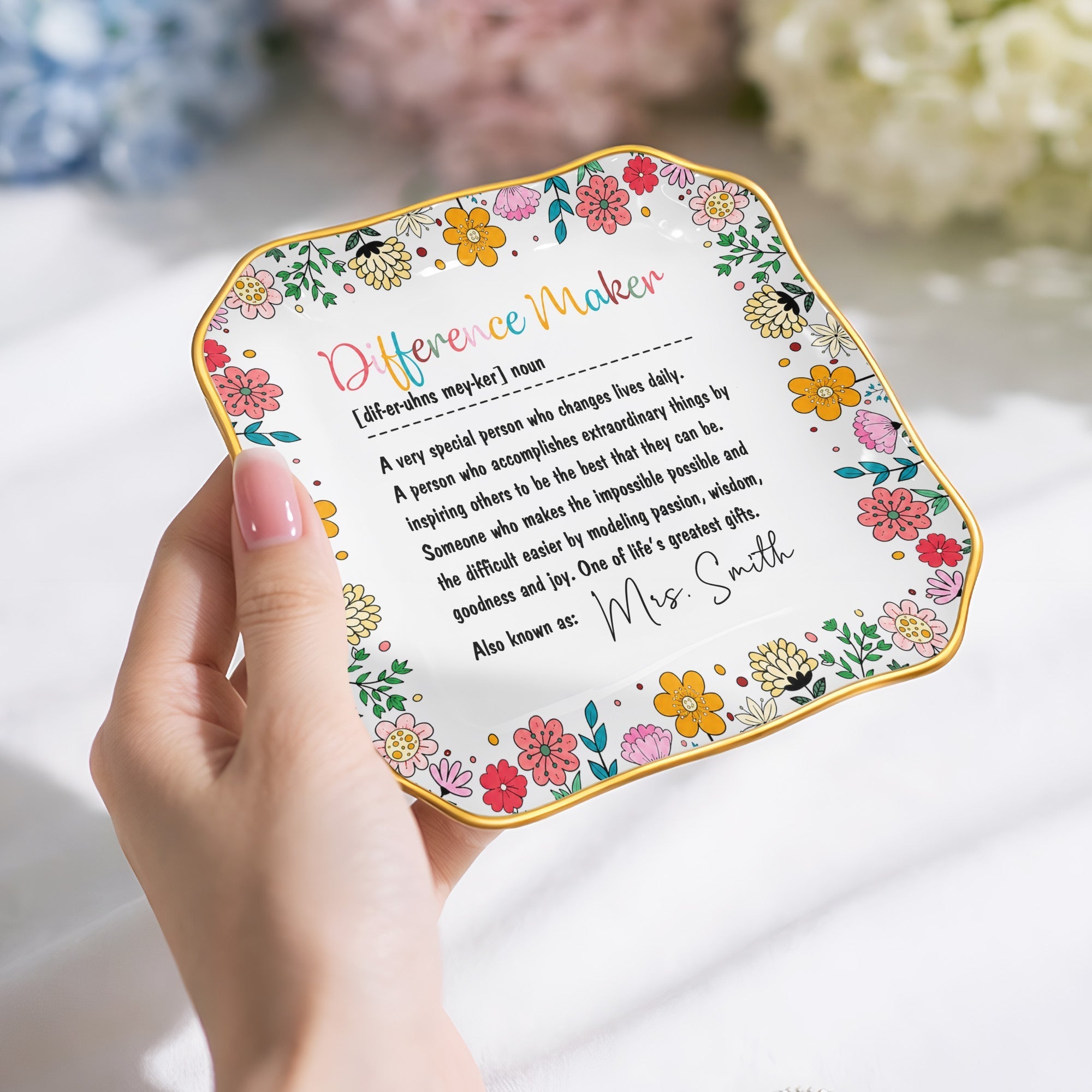 Personalized Ceramic Jewelry Dish Custom Name Gift for Teacher