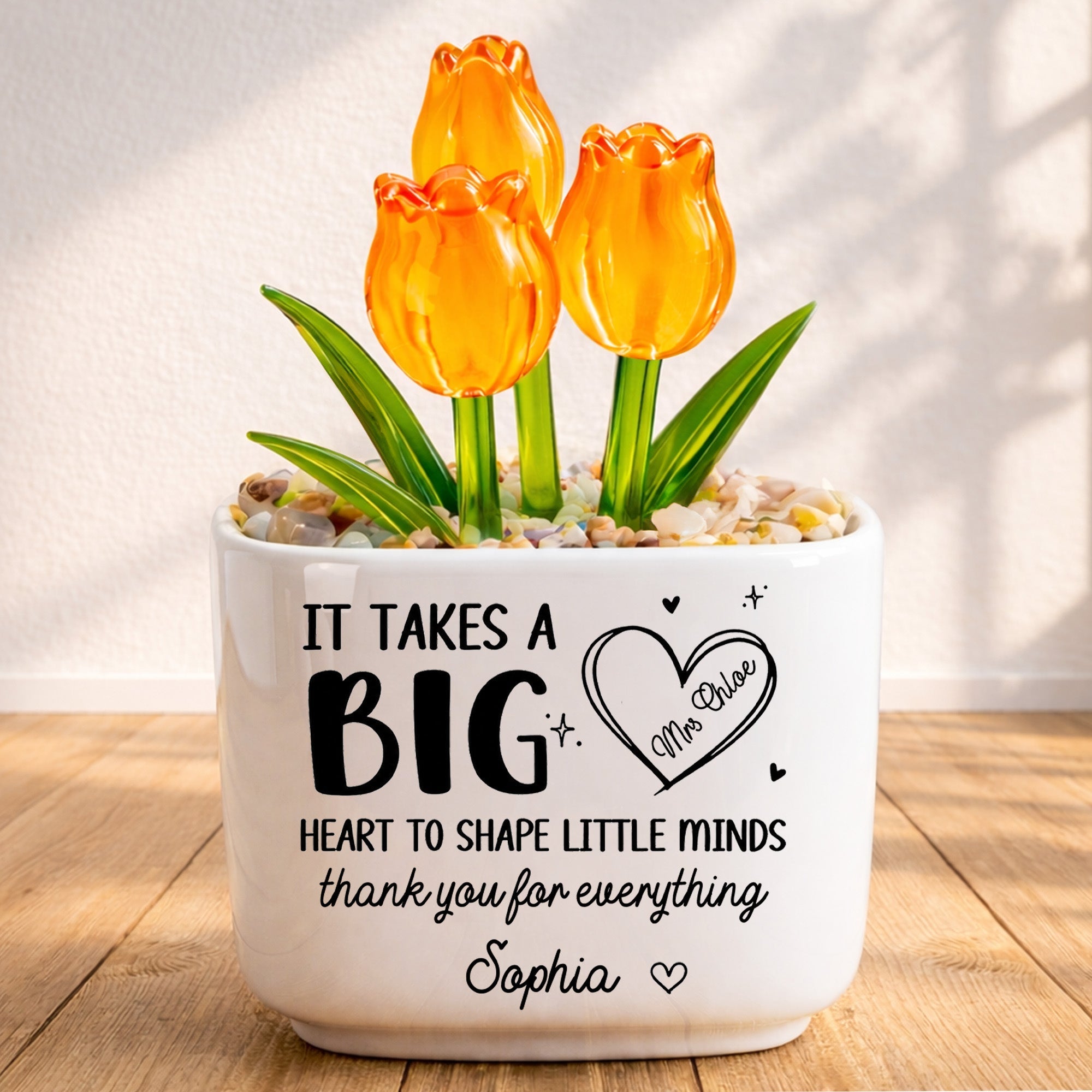 Personalized Custom Glass Tulip Flowers Gift for Teachers