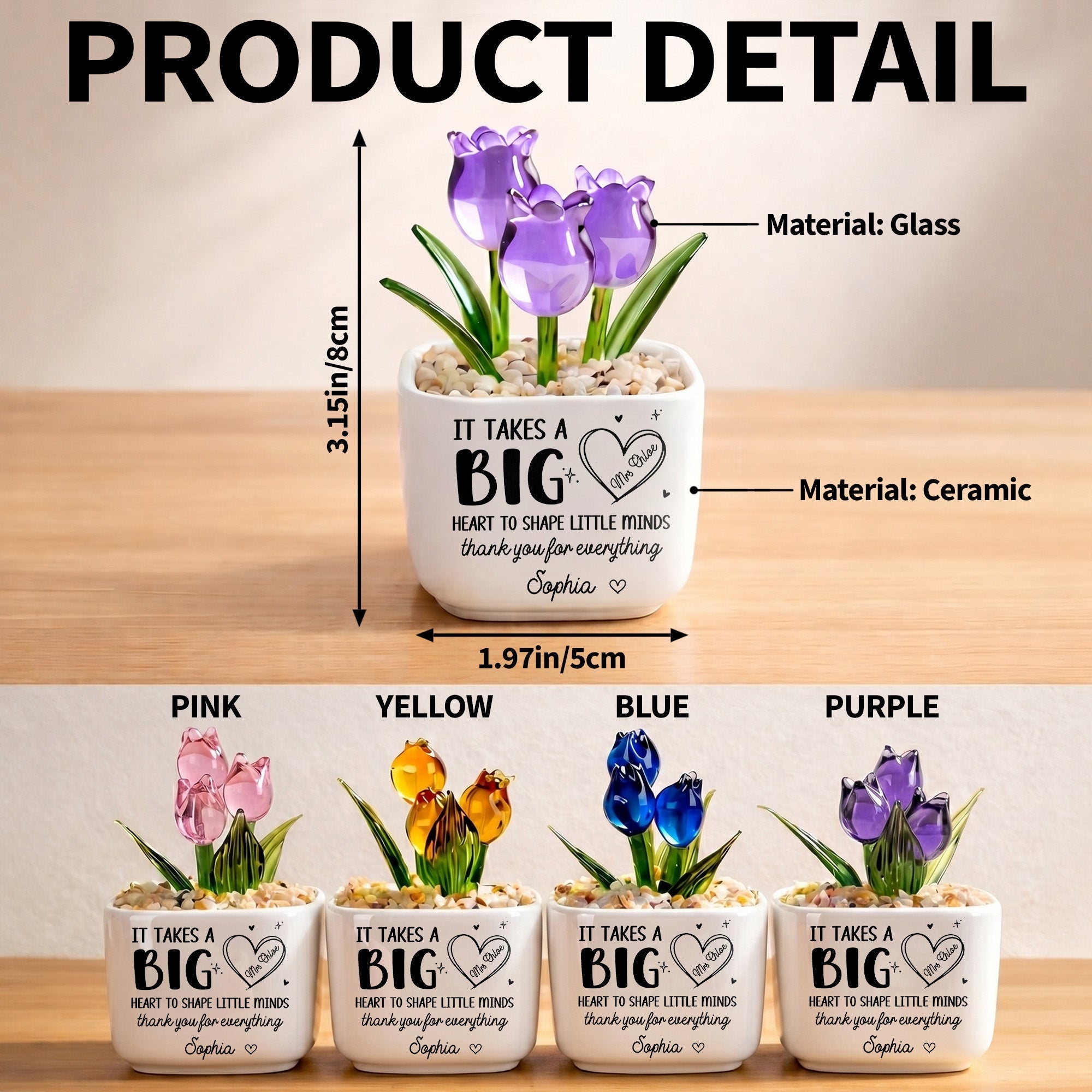 Personalized Custom Glass Tulip Flowers Gift for Teachers