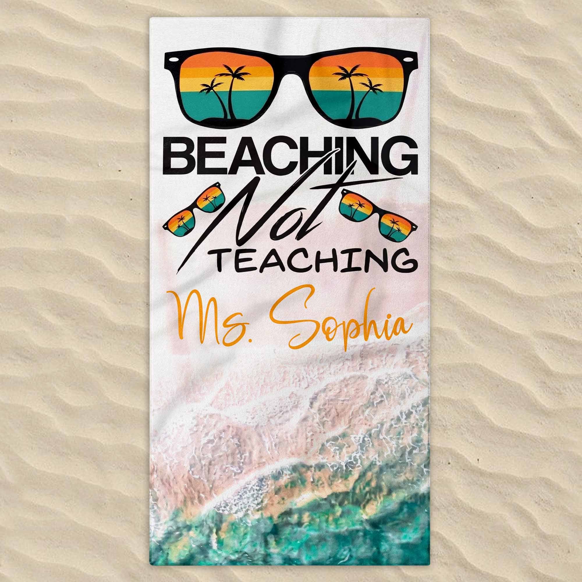 Personalized Beach Towel Custom Name Retro Design Gift for Teacher