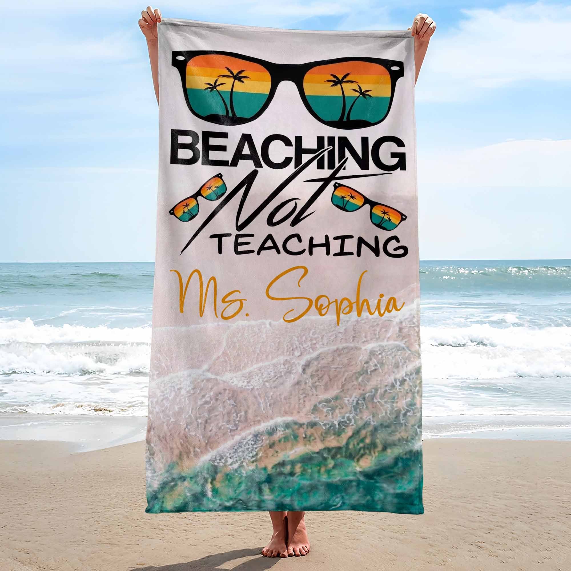 Personalized Beach Towel Custom Name Retro Design Gift for Teacher