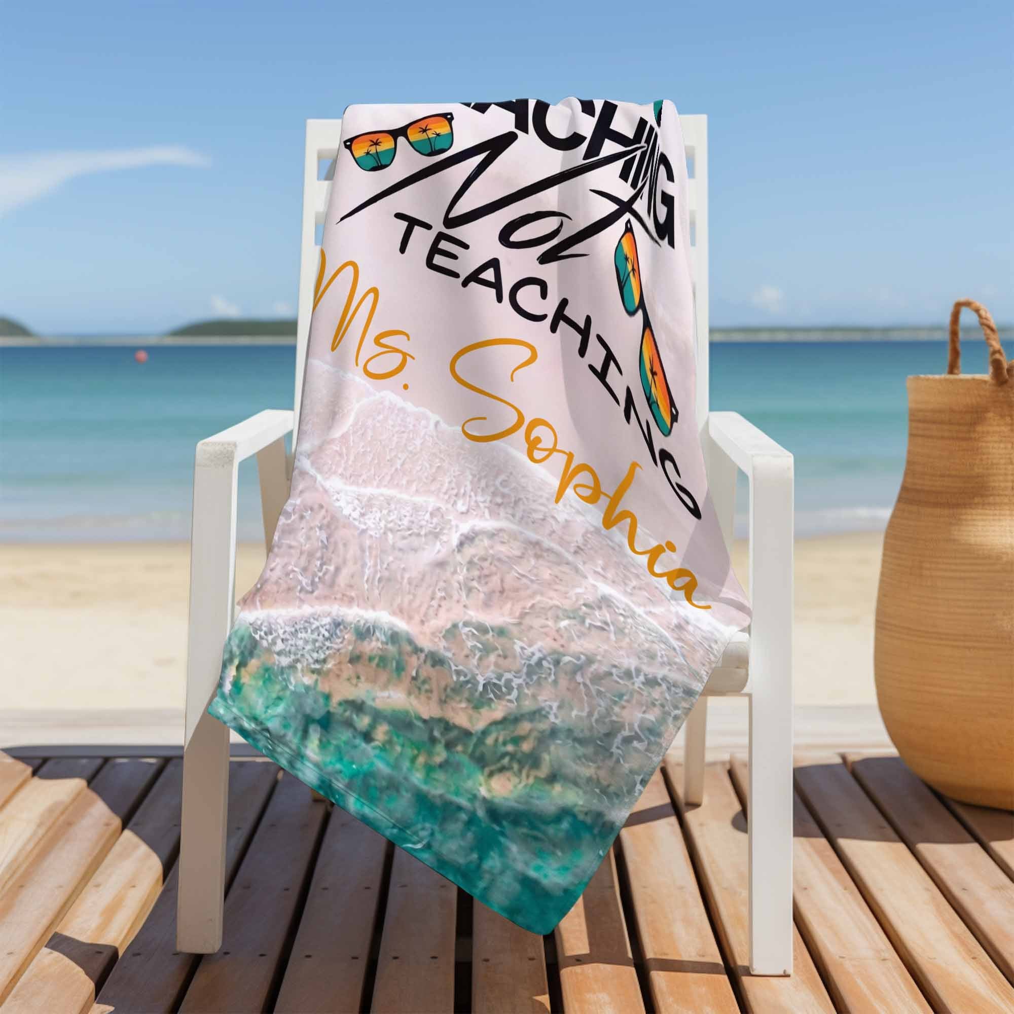 Personalized Beach Towel Custom Name Retro Design Gift for Teacher