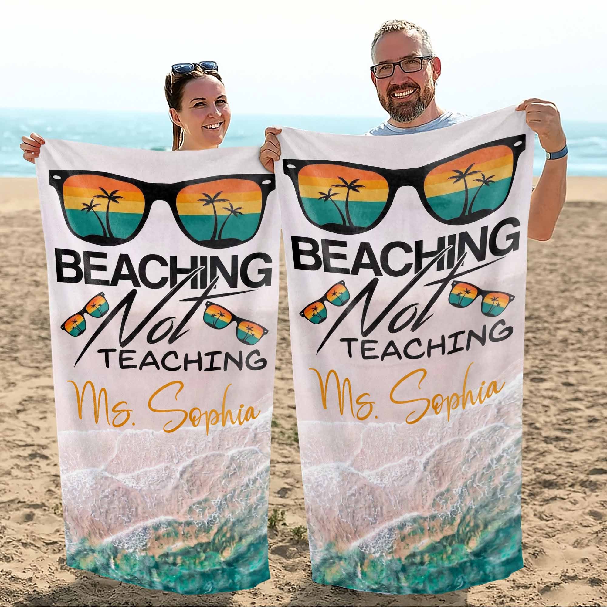 Personalized Beach Towel Custom Name Retro Design Gift for Teacher