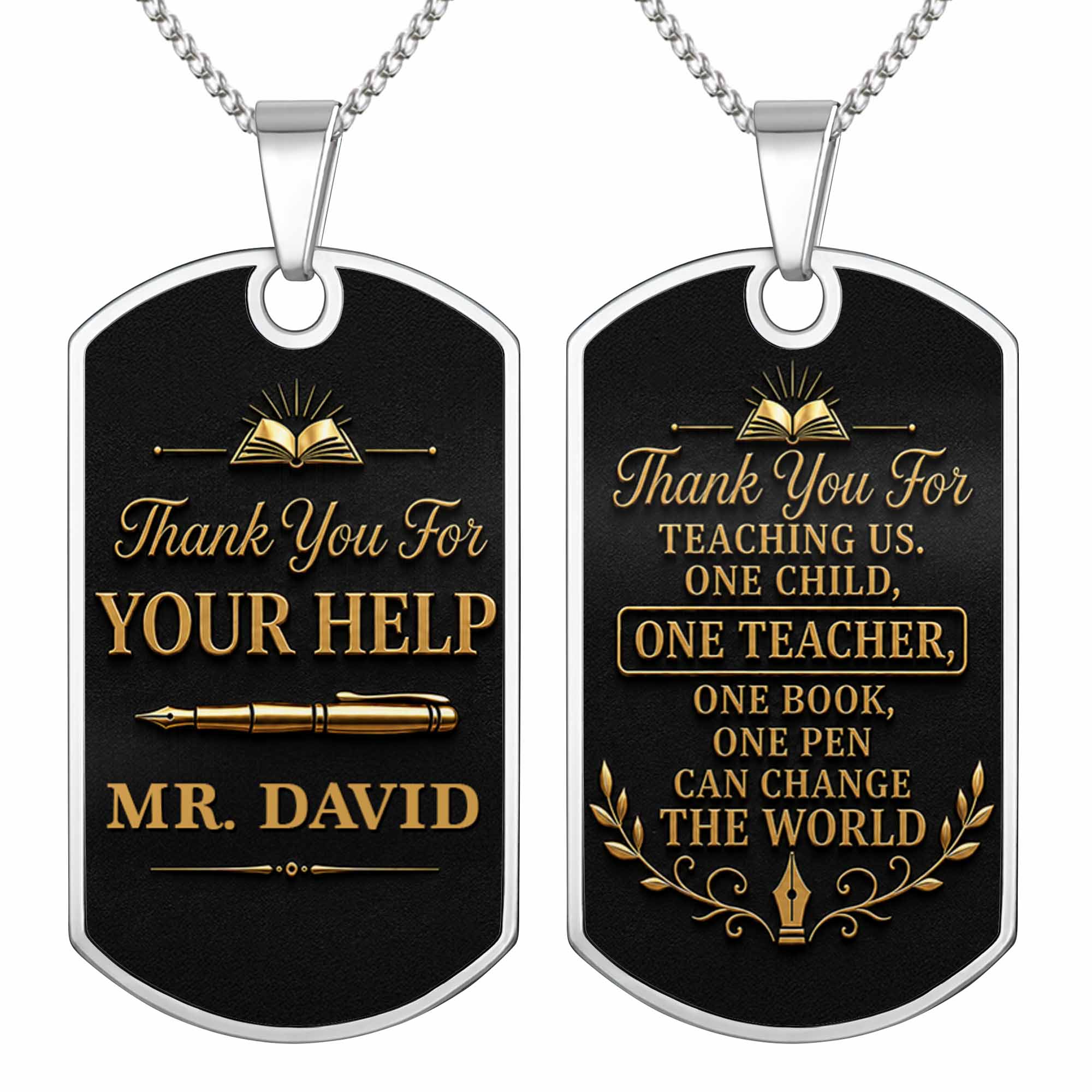 Personalized Custom Dog Tag Necklace Gift for Teacher | Graduation