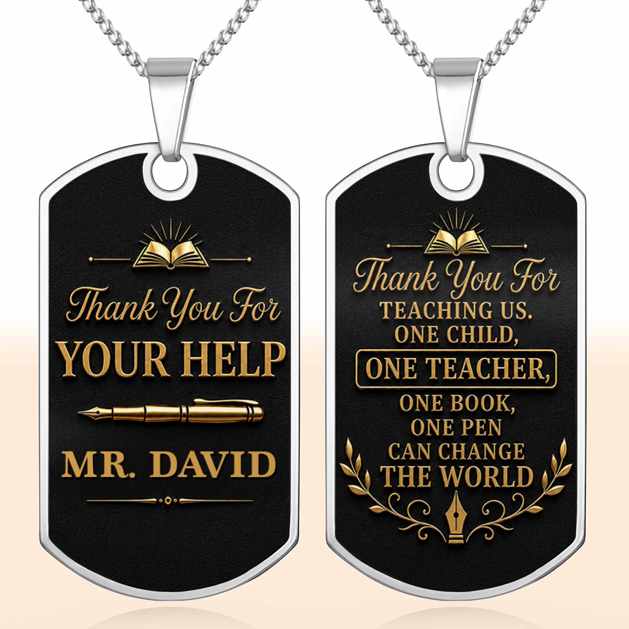 Personalized Custom Dog Tag Necklace Gift for Teacher | Graduation