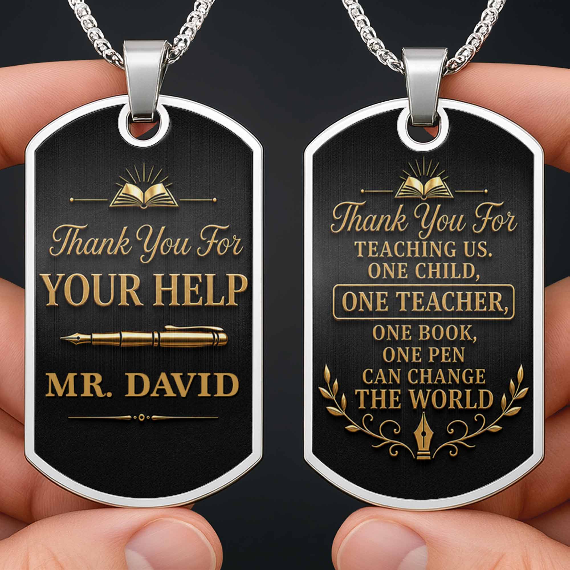 Personalized Custom Dog Tag Necklace Gift for Teacher | Graduation