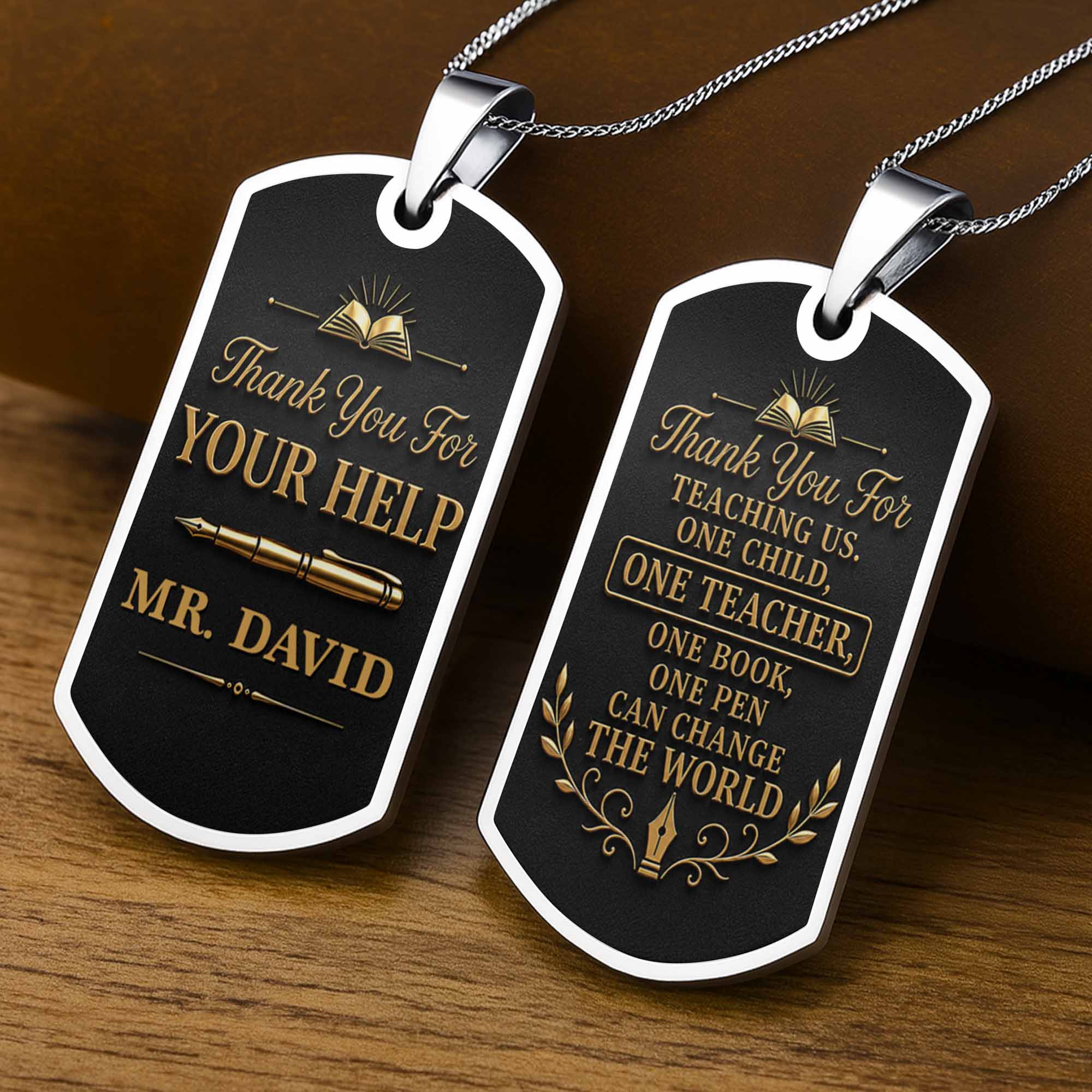 Personalized Custom Dog Tag Necklace Gift for Teacher | Graduation