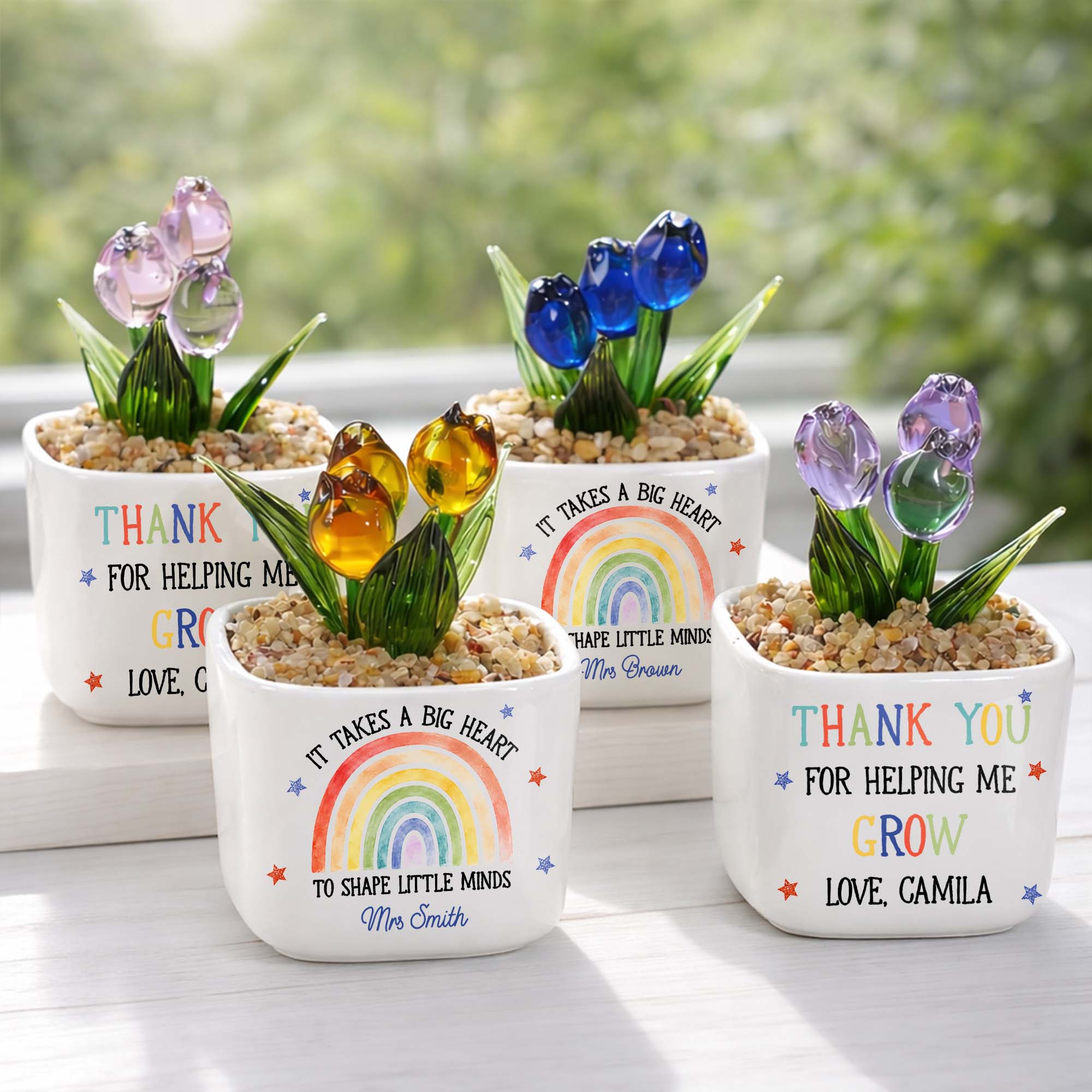 Personalized Glass Tulip Flowers Custom Name Gift for Teacher