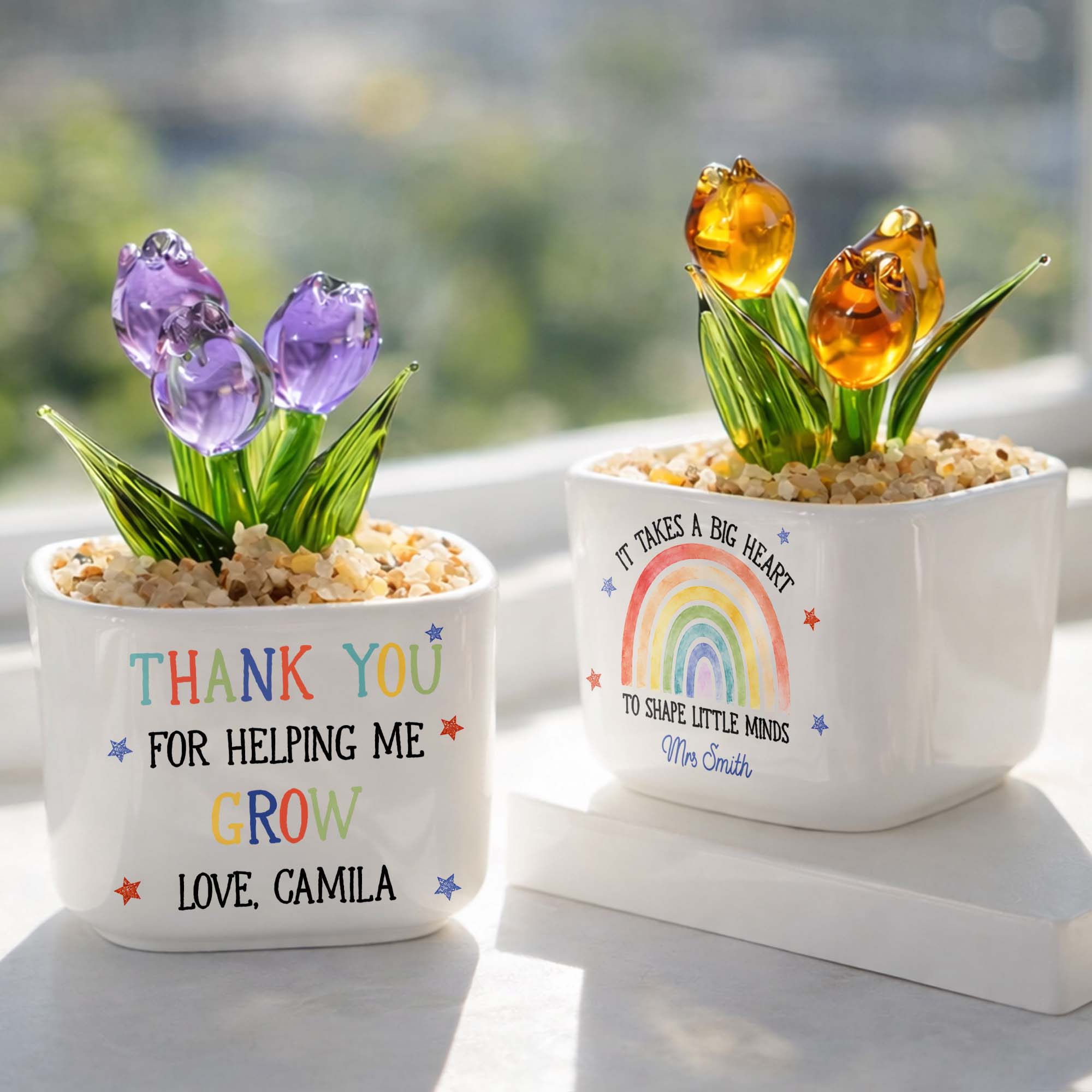 Personalized Glass Tulip Flowers Custom Name Gift for Teacher