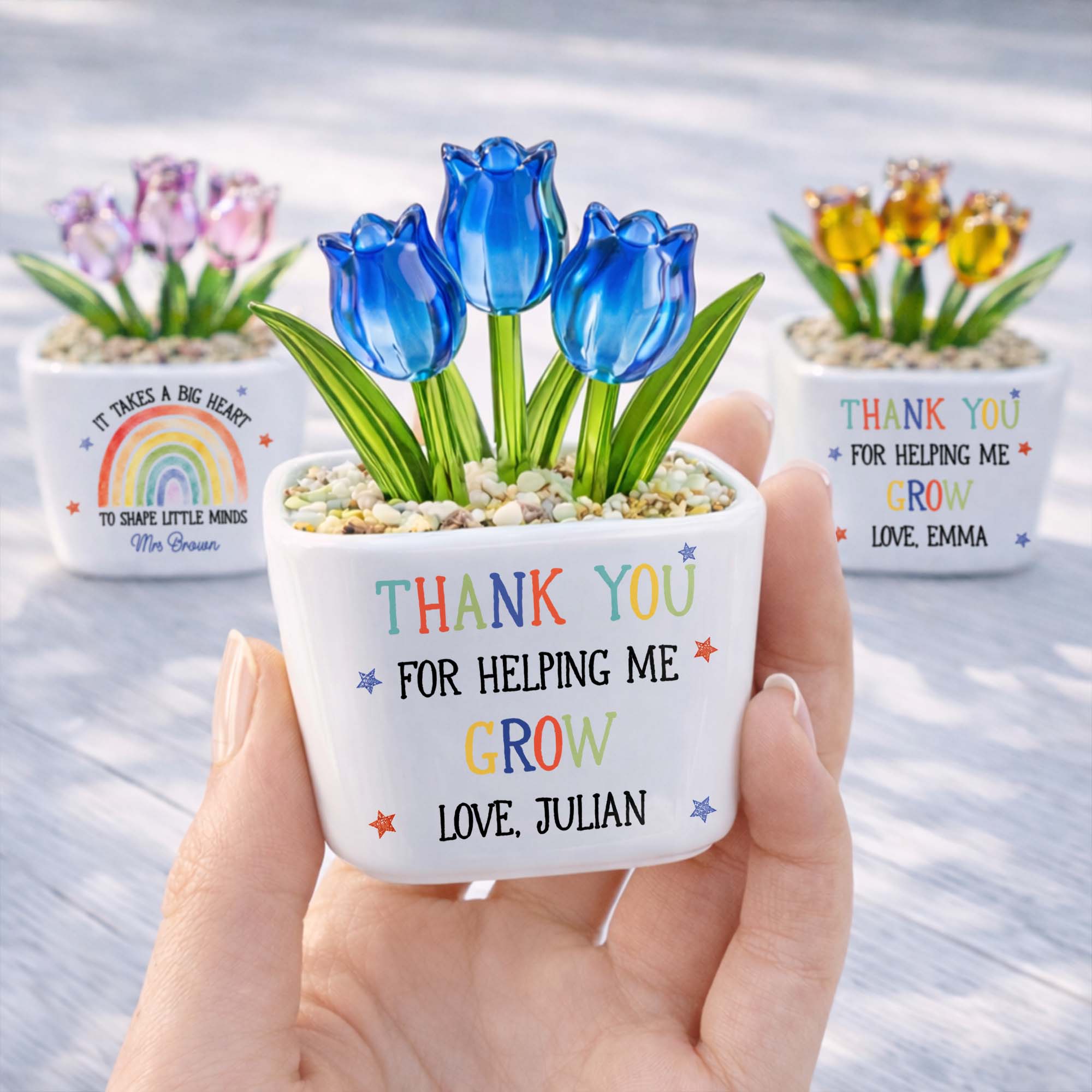 Personalized Glass Tulip Flowers Custom Name Gift for Teacher