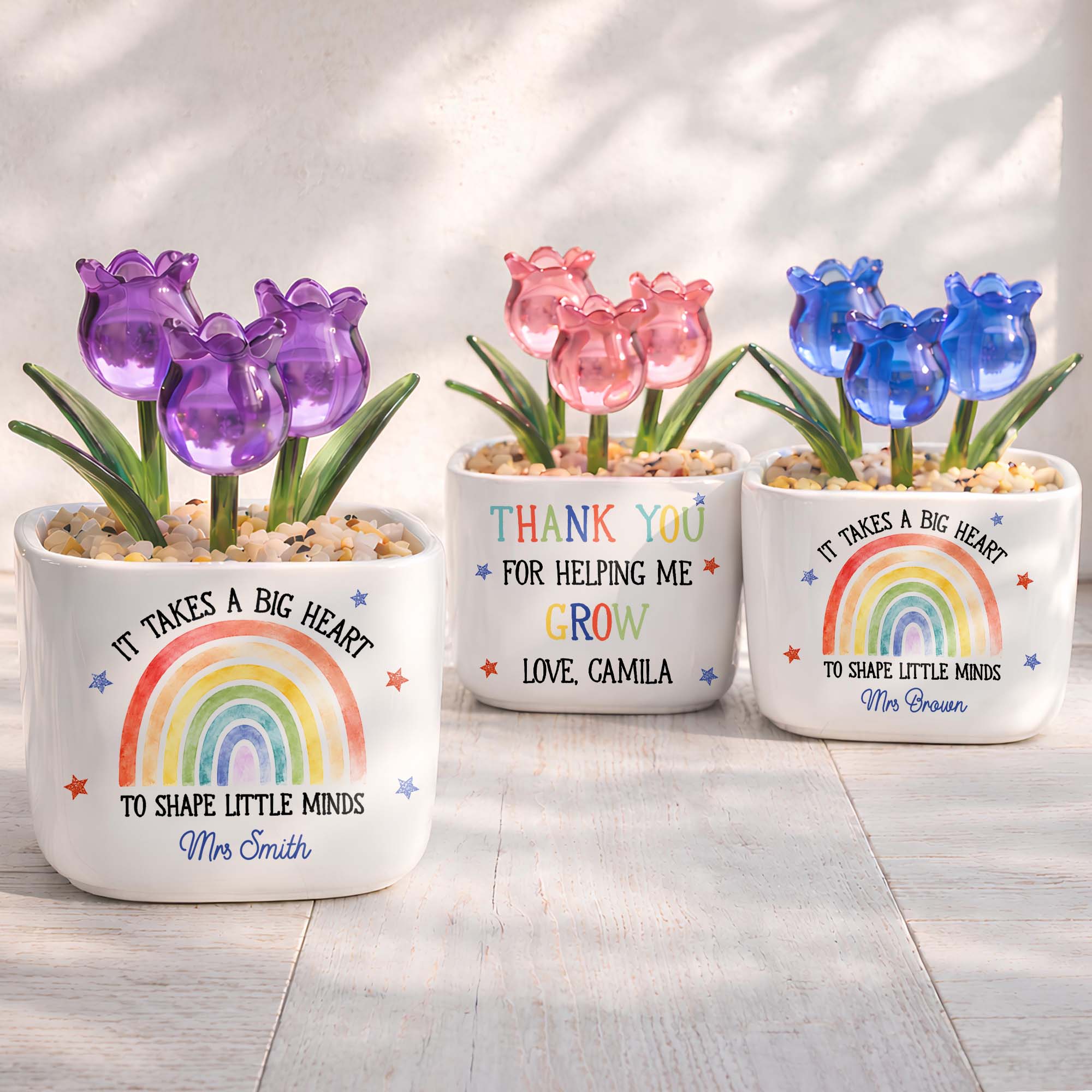 Personalized Glass Tulip Flowers Custom Name Gift for Teacher
