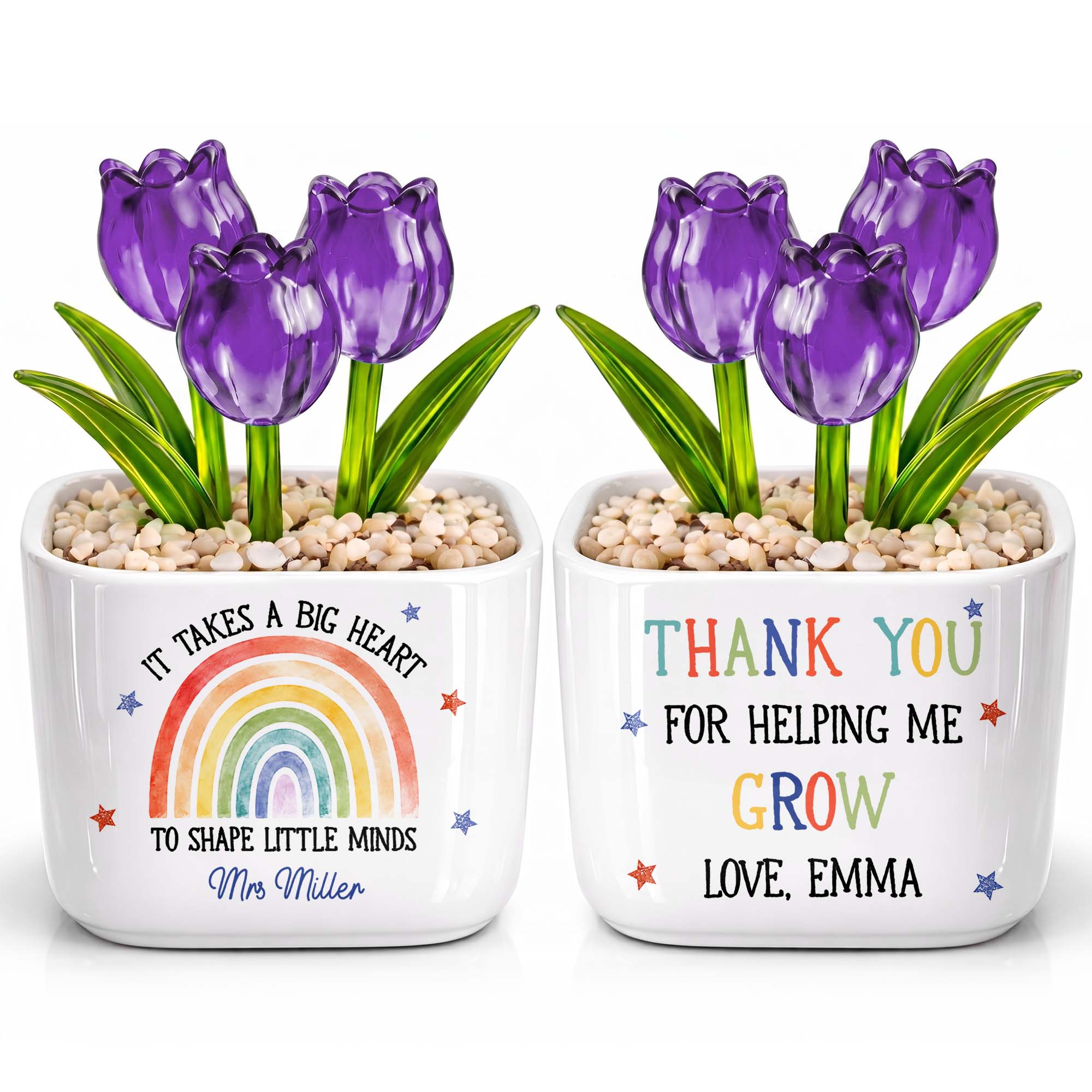 Personalized Glass Tulip Flowers Custom Name Gift for Teacher