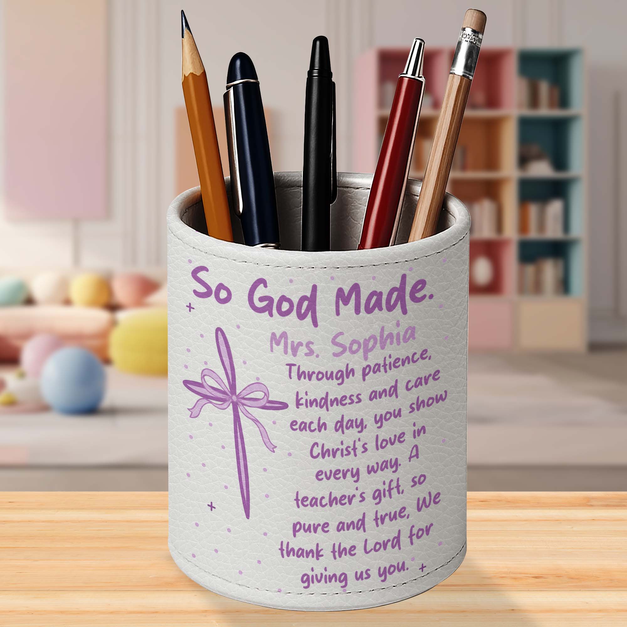 Personalized PU Leather Pen Holder Custom Name Gift for Teacher
