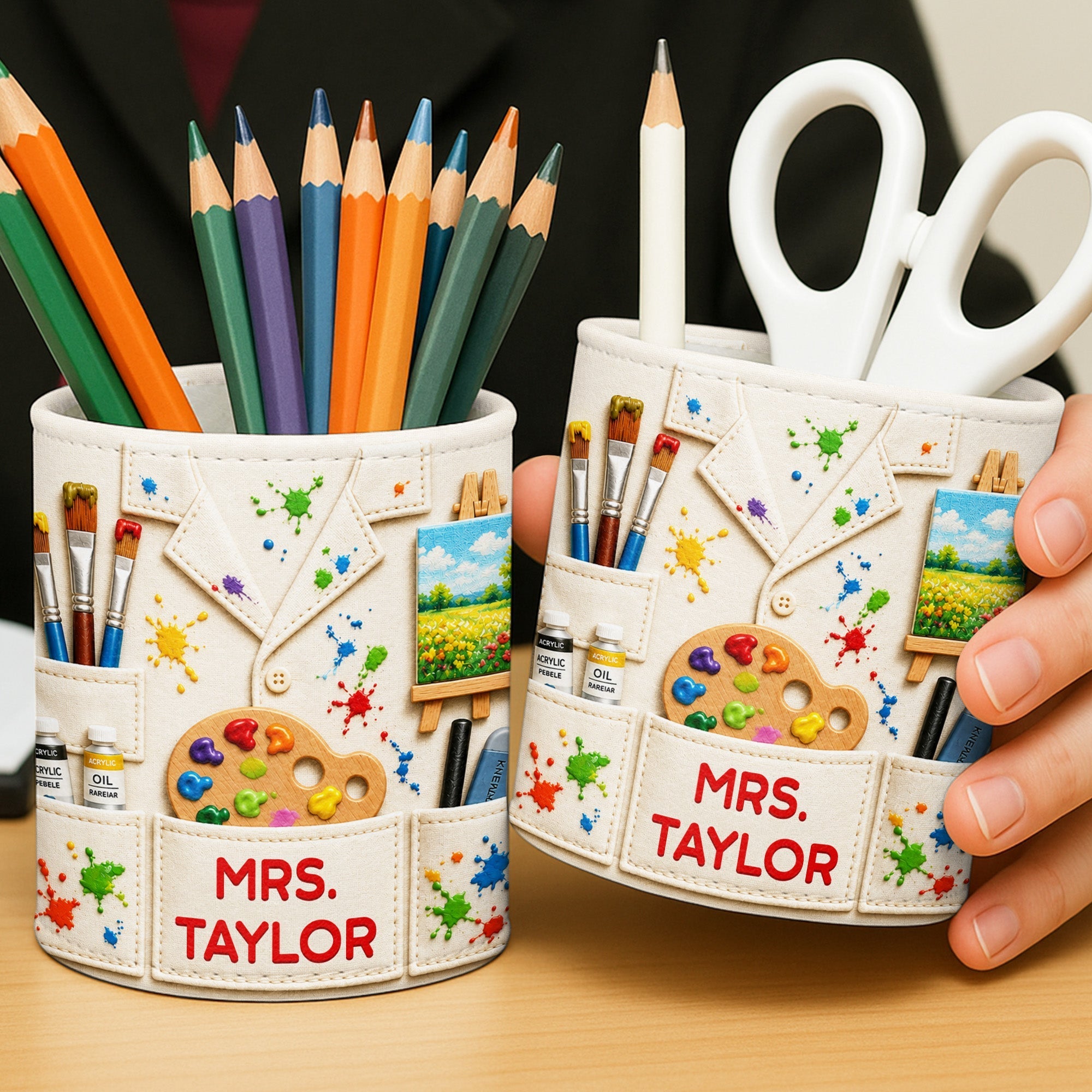 Personalized Leather Pen Holder with Custom Teacher Name Gift