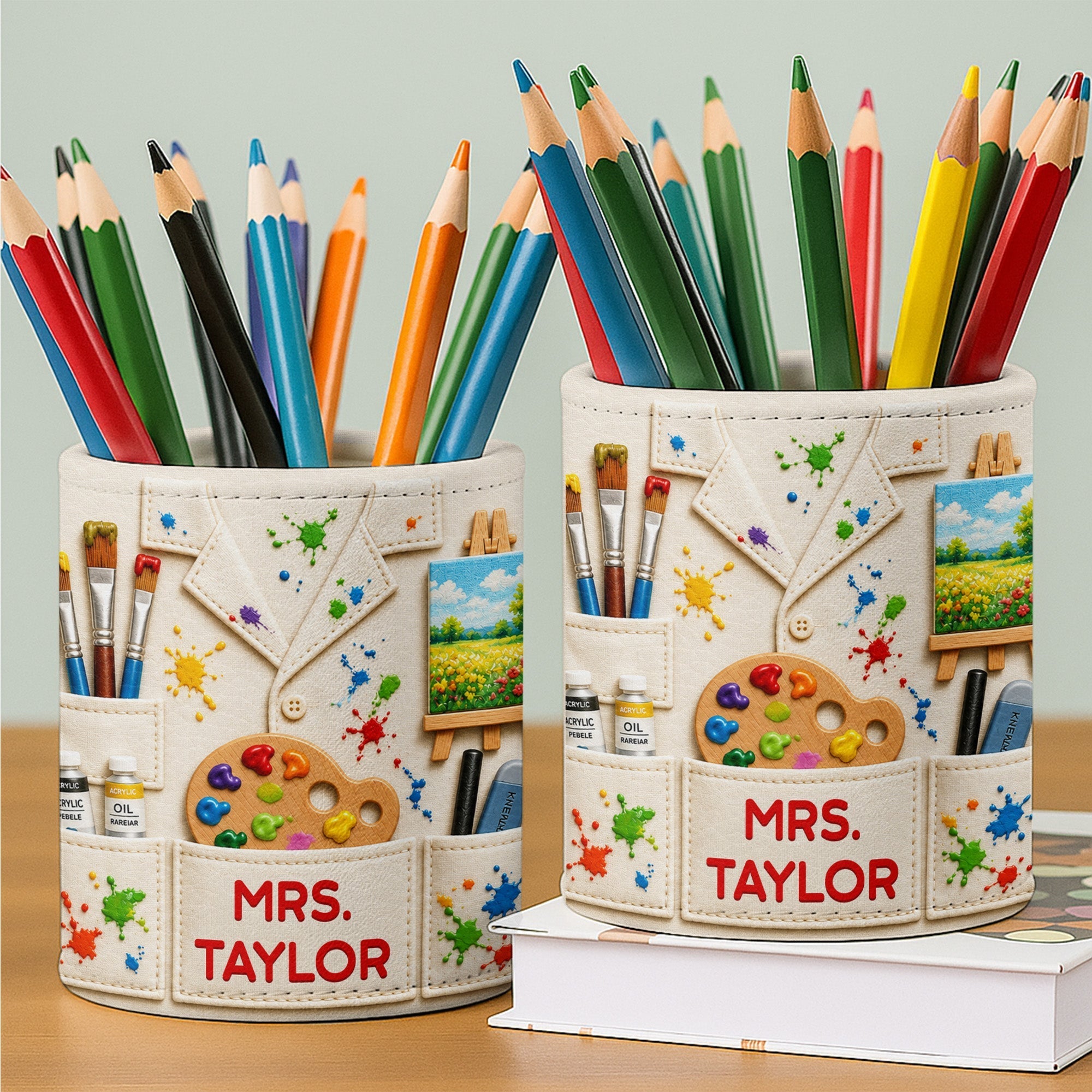 Personalized Leather Pen Holder with Custom Teacher Name Gift