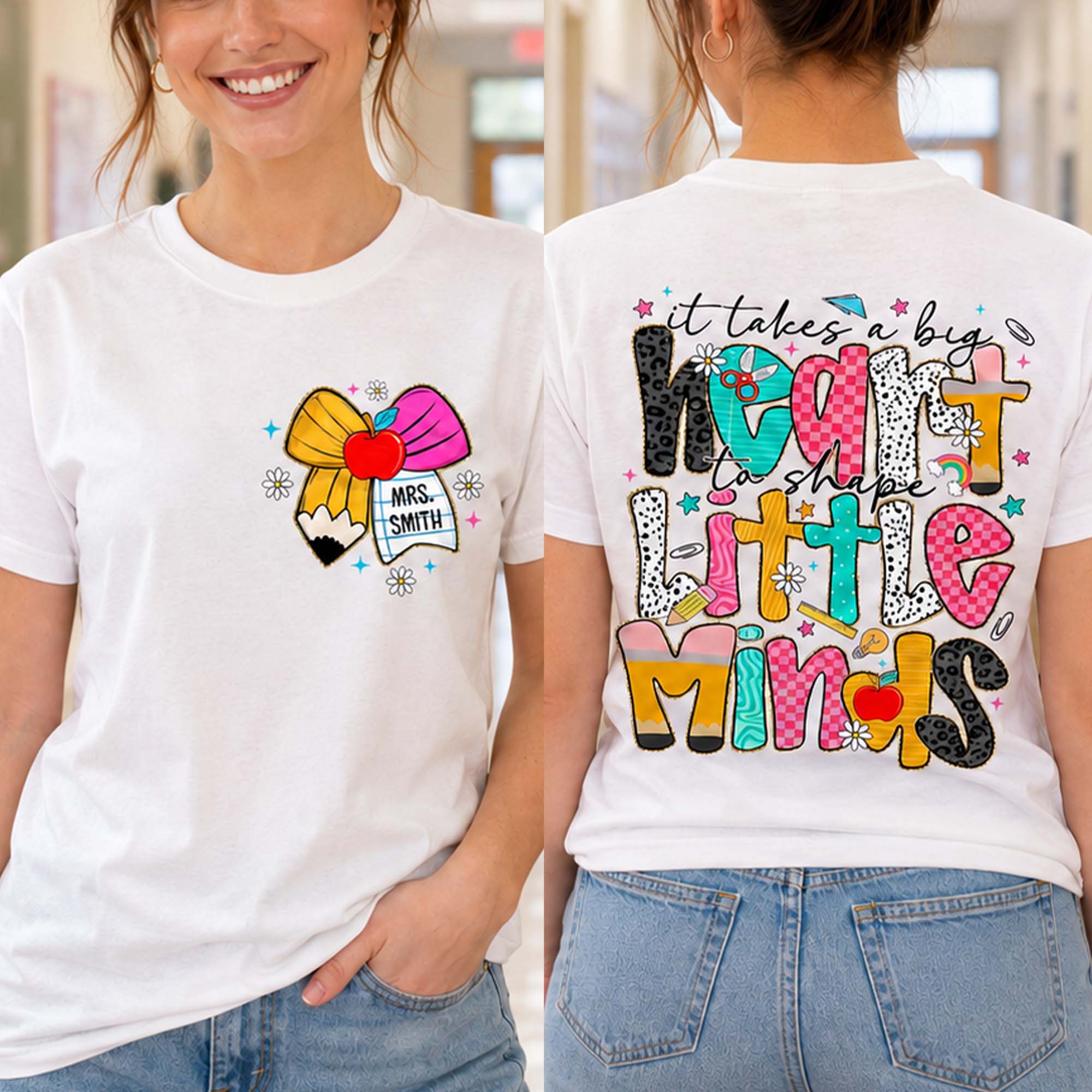 Personalized Teacher T-Shirt Custom Front Back Design Gift