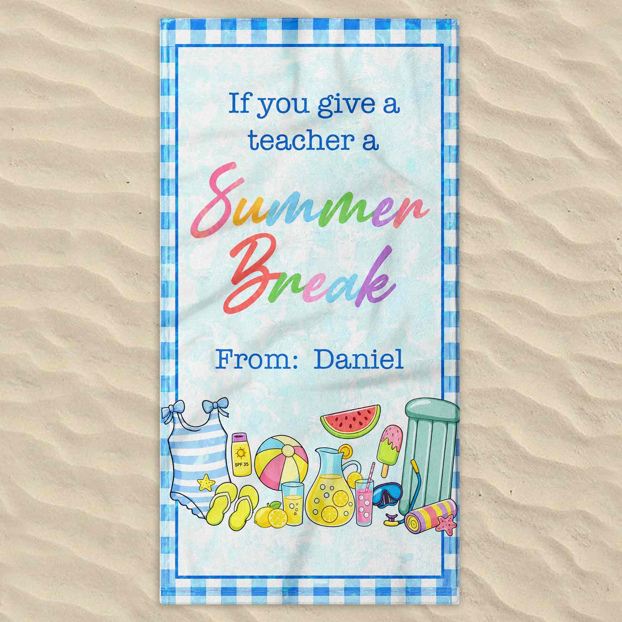 Personalized Teacher Beach Towel Custom Name Gift for Summer