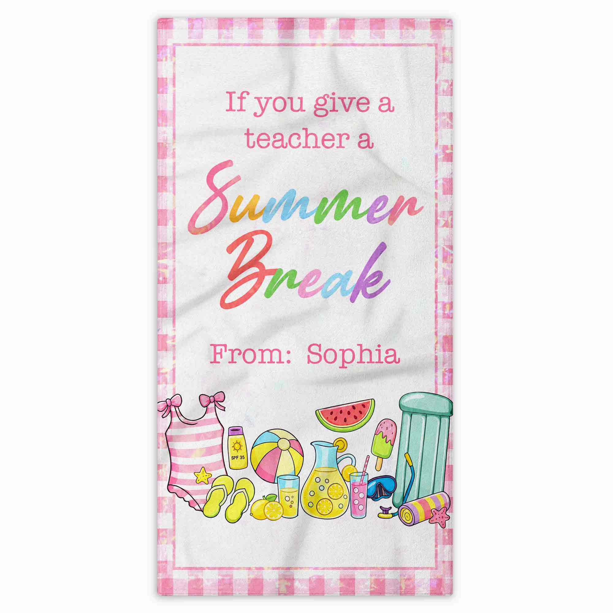 Personalized Teacher Beach Towel Custom Name Gift for Summer