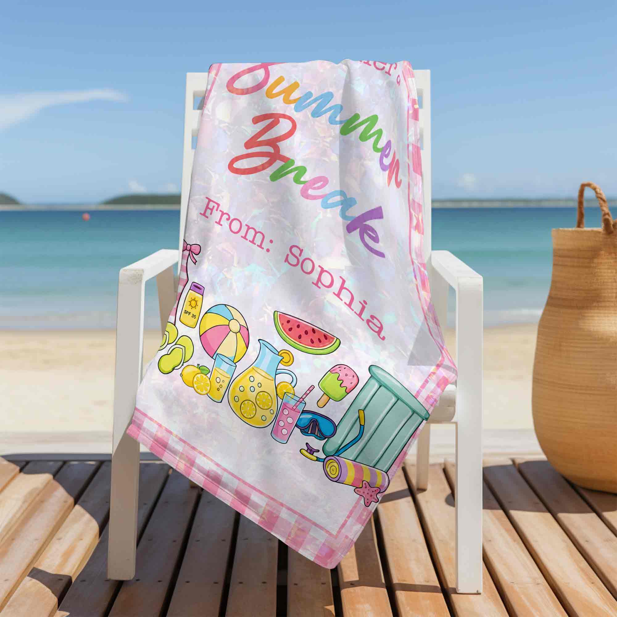 Personalized Teacher Beach Towel Custom Name Gift for Summer