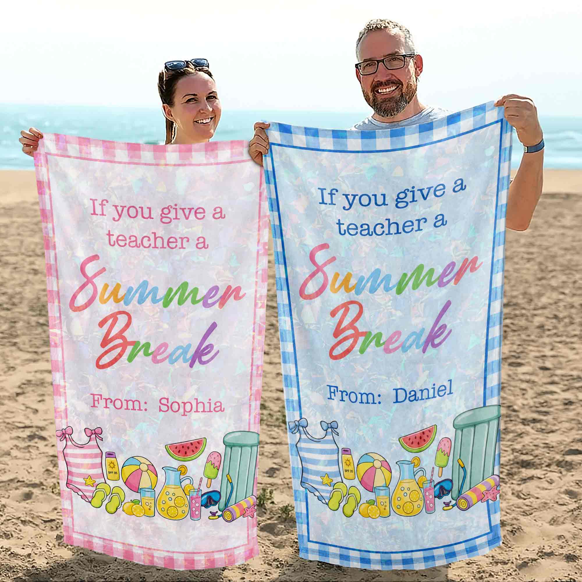 Personalized Teacher Beach Towel Custom Name Gift for Summer