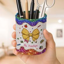 Load image into Gallery viewer, Personalized Leather Circular Pen Holder Custom Name Teacher Gift
