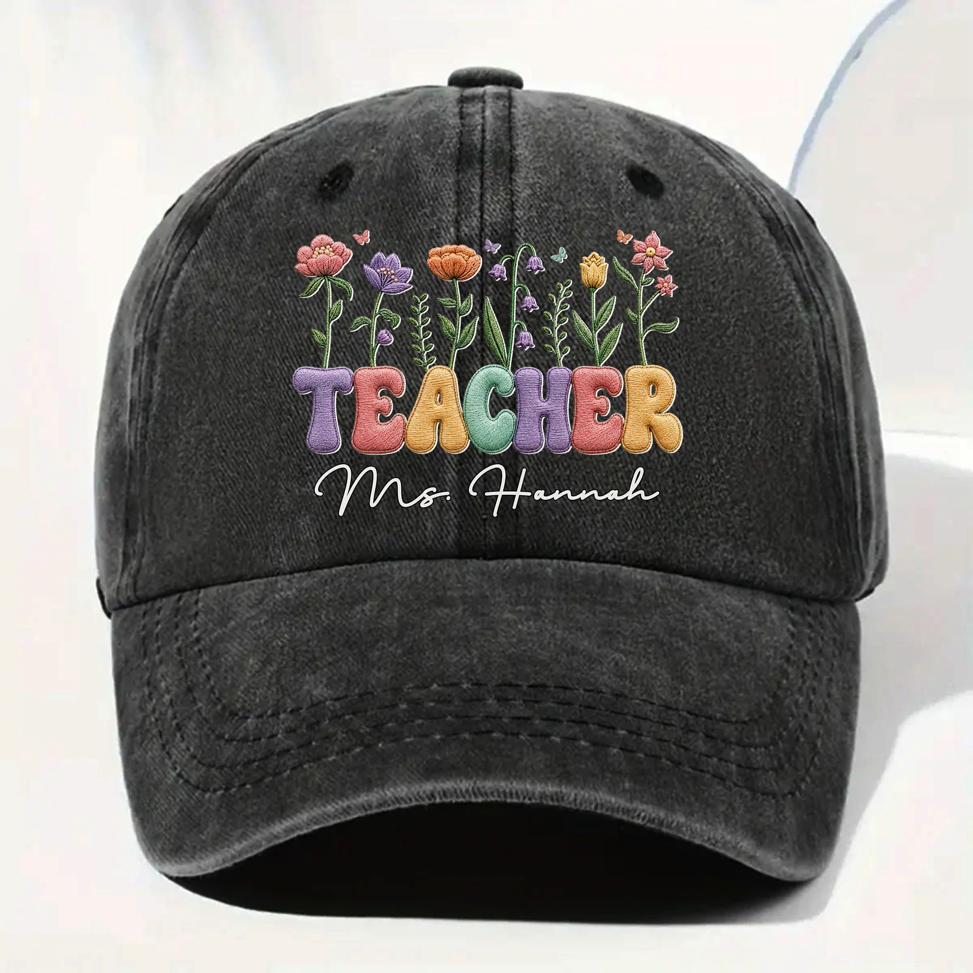 Personalized Washed Denim Cap Custom Teacher Name Gift