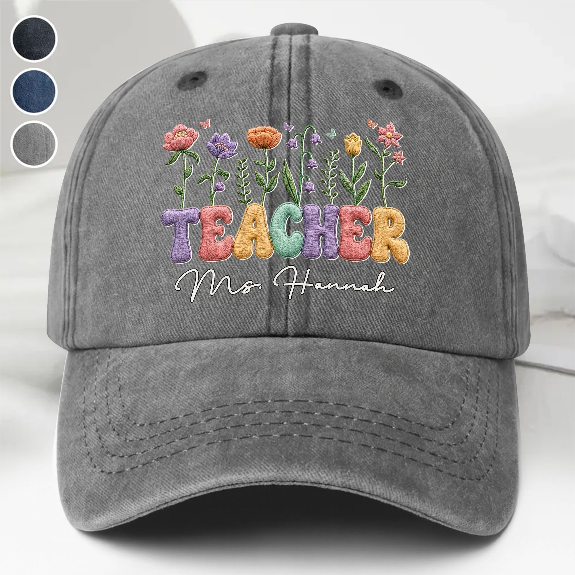Personalized Washed Denim Cap Custom Teacher Name Gift