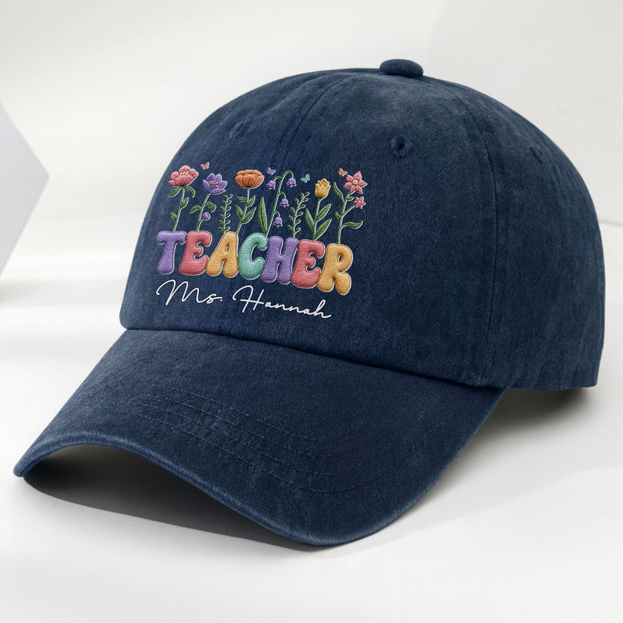 Personalized Washed Denim Cap Custom Teacher Name Gift