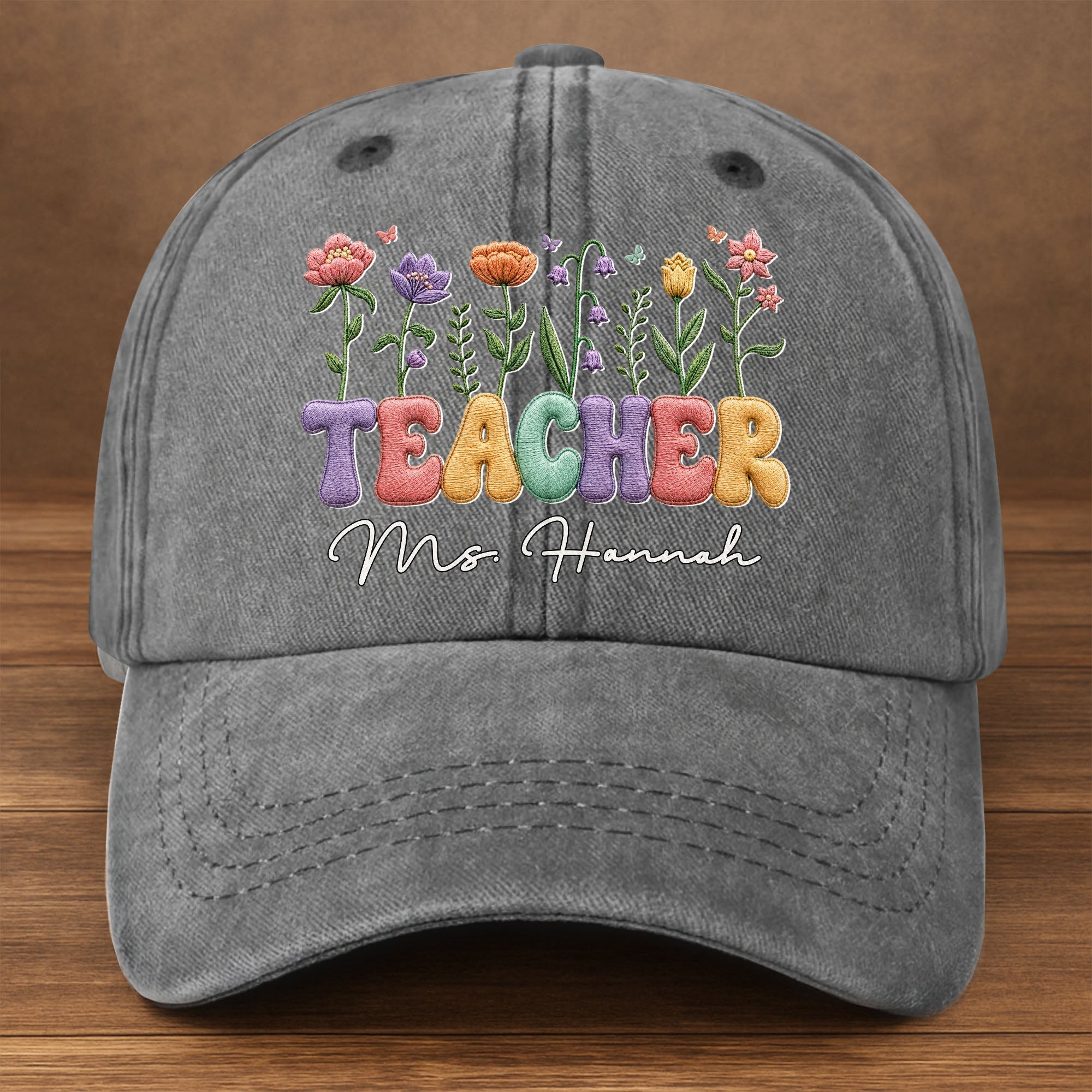 Personalized Washed Denim Cap Custom Teacher Name Gift