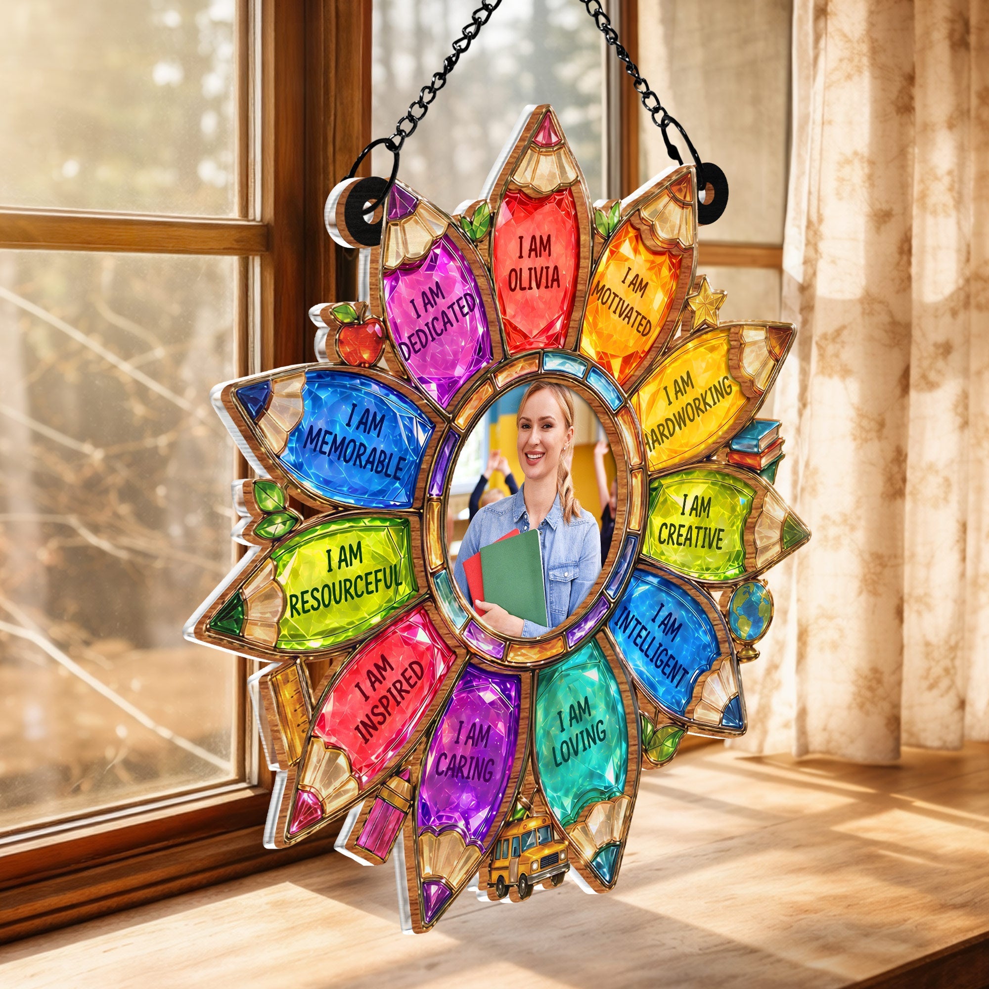 Personalized Teacher Suncatcher Custom Name Affirmation Gift