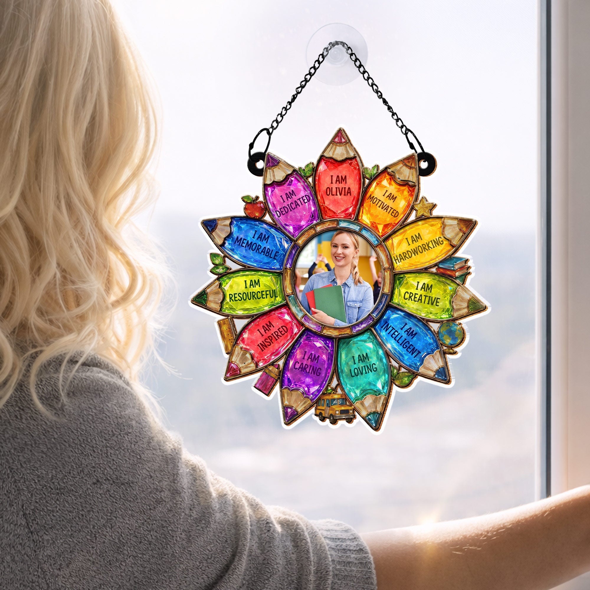 Personalized Teacher Suncatcher Custom Name Affirmation Gift