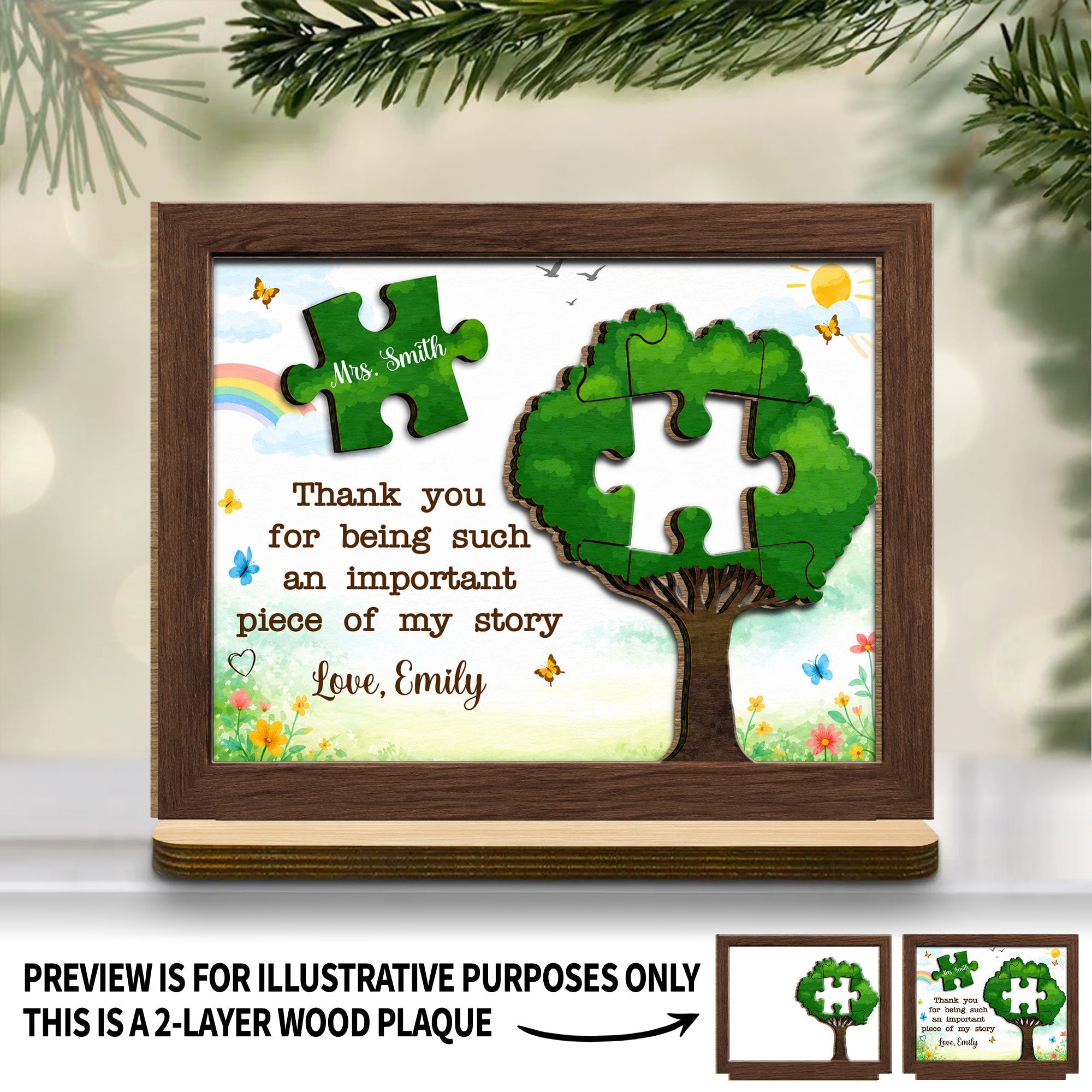 Personalized 2-Layer Wood Plaque Custom Message Gift for Teacher