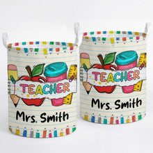 Load image into Gallery viewer, Personalized Teacher Storage Basket with Apple &amp; Coffee Cup Gift
