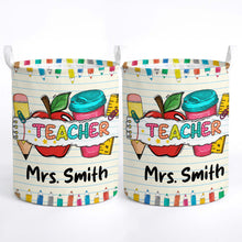 Load image into Gallery viewer, Personalized Teacher Storage Basket with Apple &amp; Coffee Cup Gift
