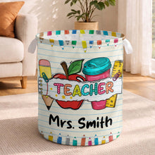 Load image into Gallery viewer, Personalized Teacher Storage Basket with Apple &amp; Coffee Cup Gift
