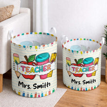 Load image into Gallery viewer, Personalized Teacher Storage Basket with Apple &amp; Coffee Cup Gift
