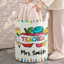 Load image into Gallery viewer, Personalized Teacher Storage Basket with Apple &amp; Coffee Cup Gift
