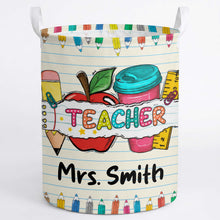 Load image into Gallery viewer, Personalized Teacher Storage Basket with Apple &amp; Coffee Cup Gift
