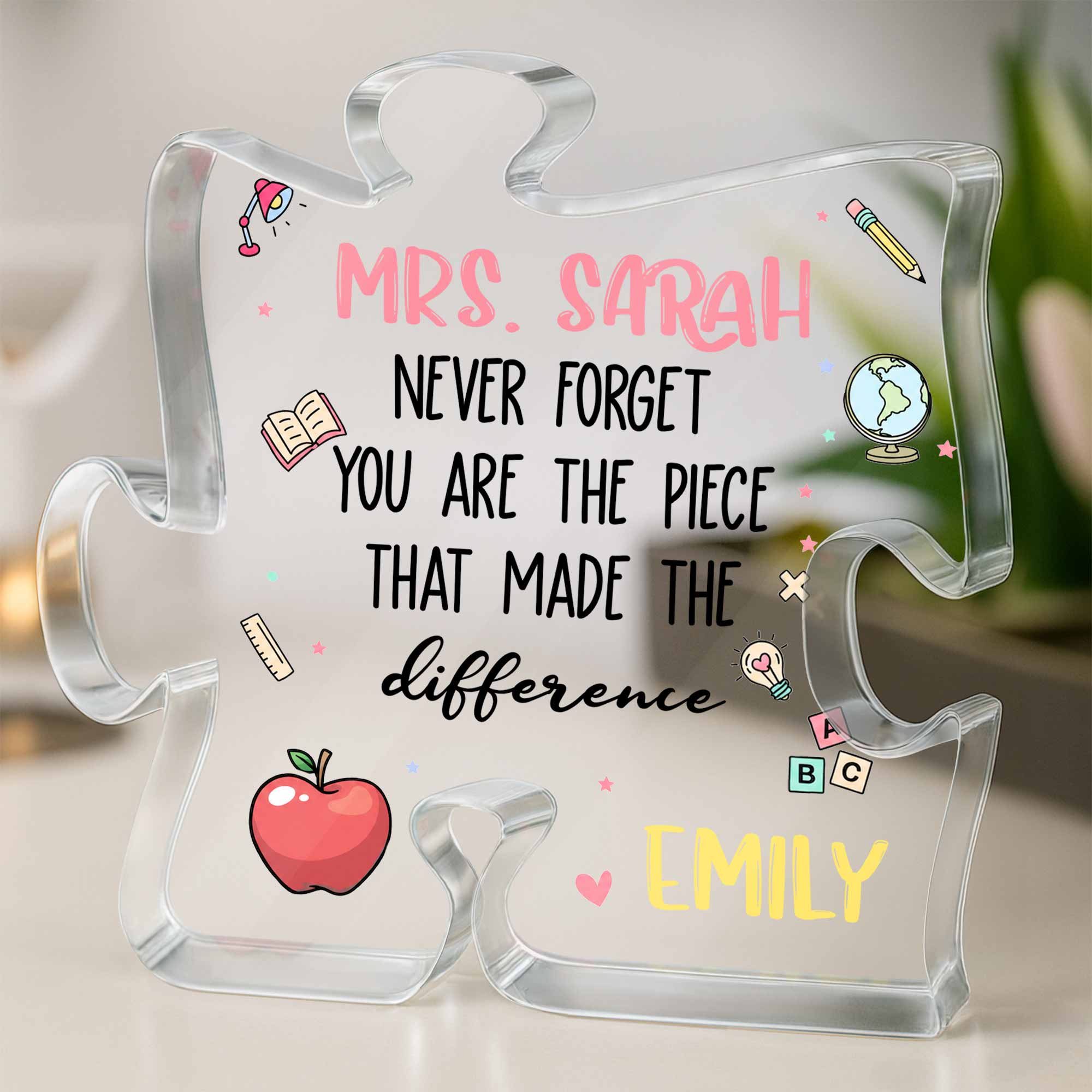 Personalized Puzzle Acrylic Plaque Custom Teacher Gift Idea