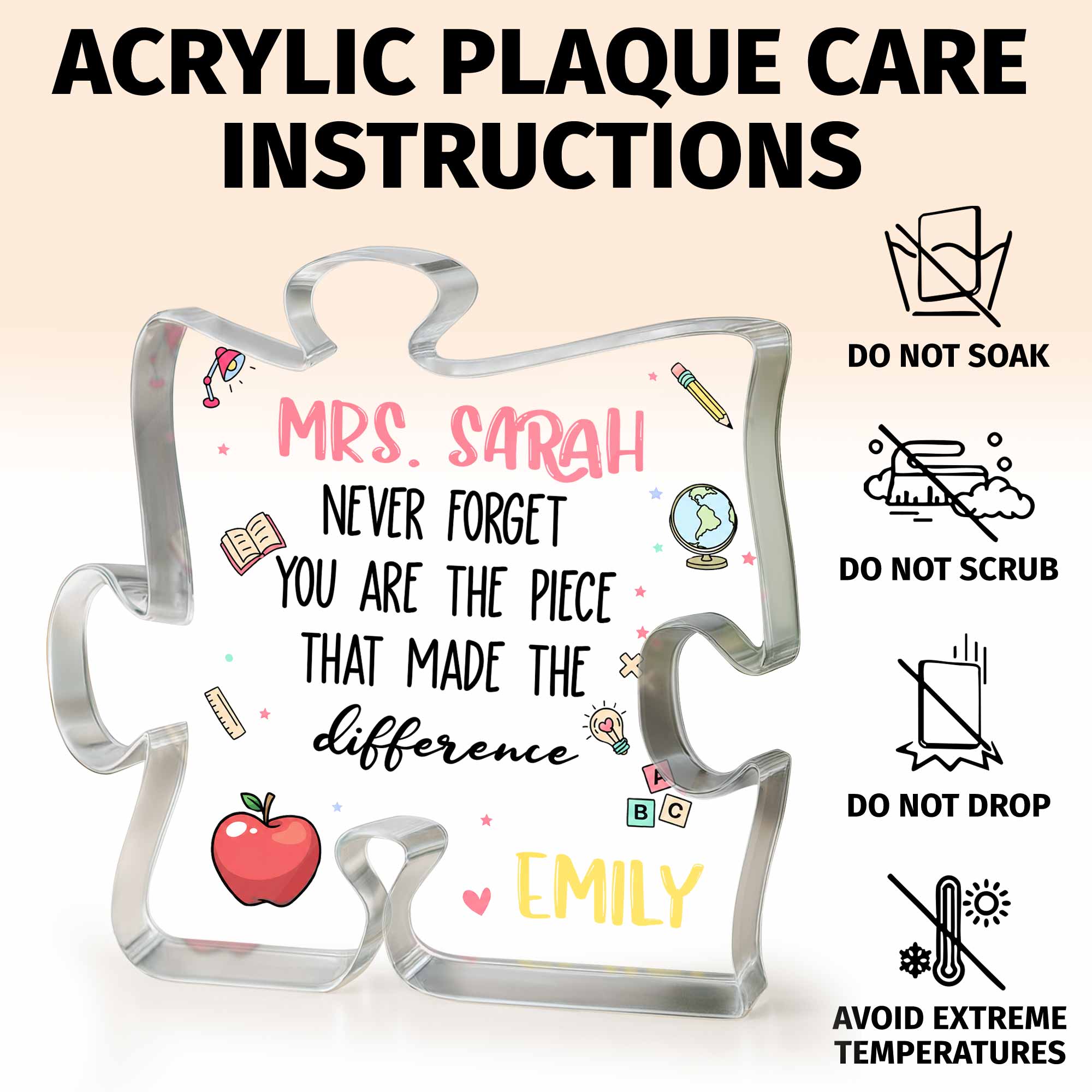 Personalized Puzzle Acrylic Plaque Custom Teacher Gift Idea