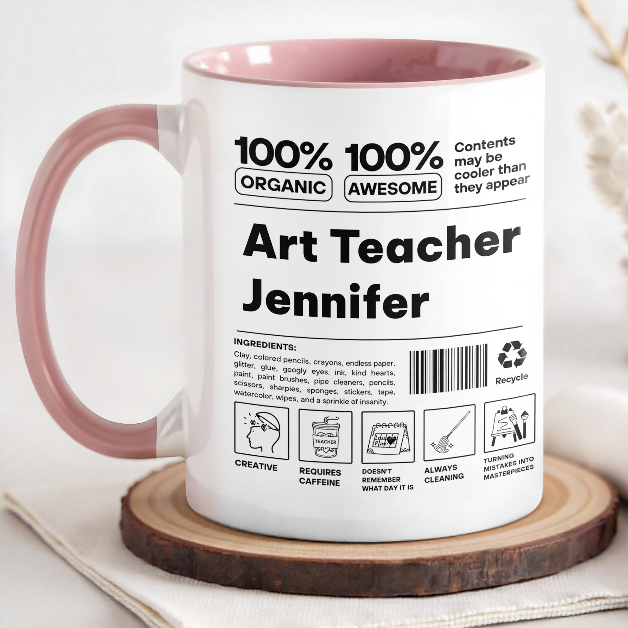 Personalized Accent Mug Custom Art Teacher Gift Ceramic