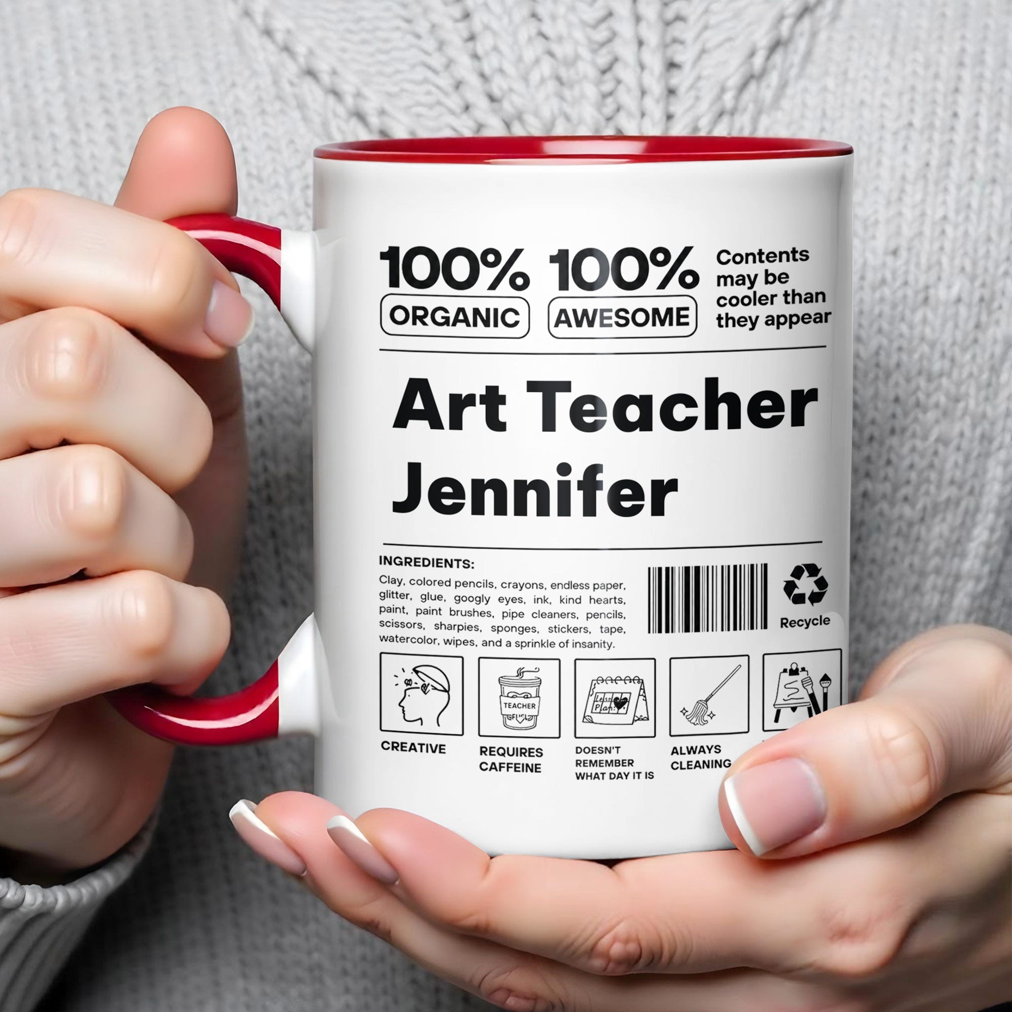 Personalized Accent Mug Custom Art Teacher Gift Ceramic