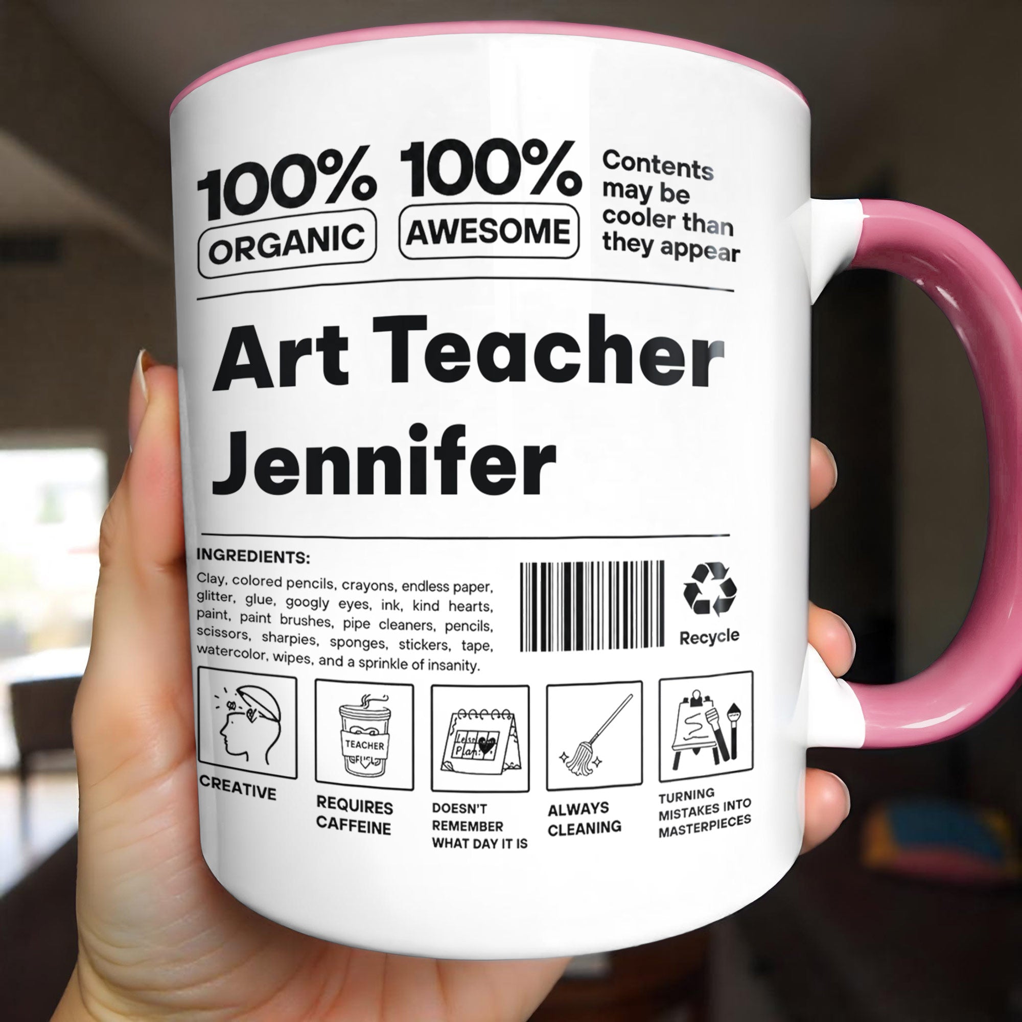 Personalized Accent Mug Custom Art Teacher Gift Ceramic