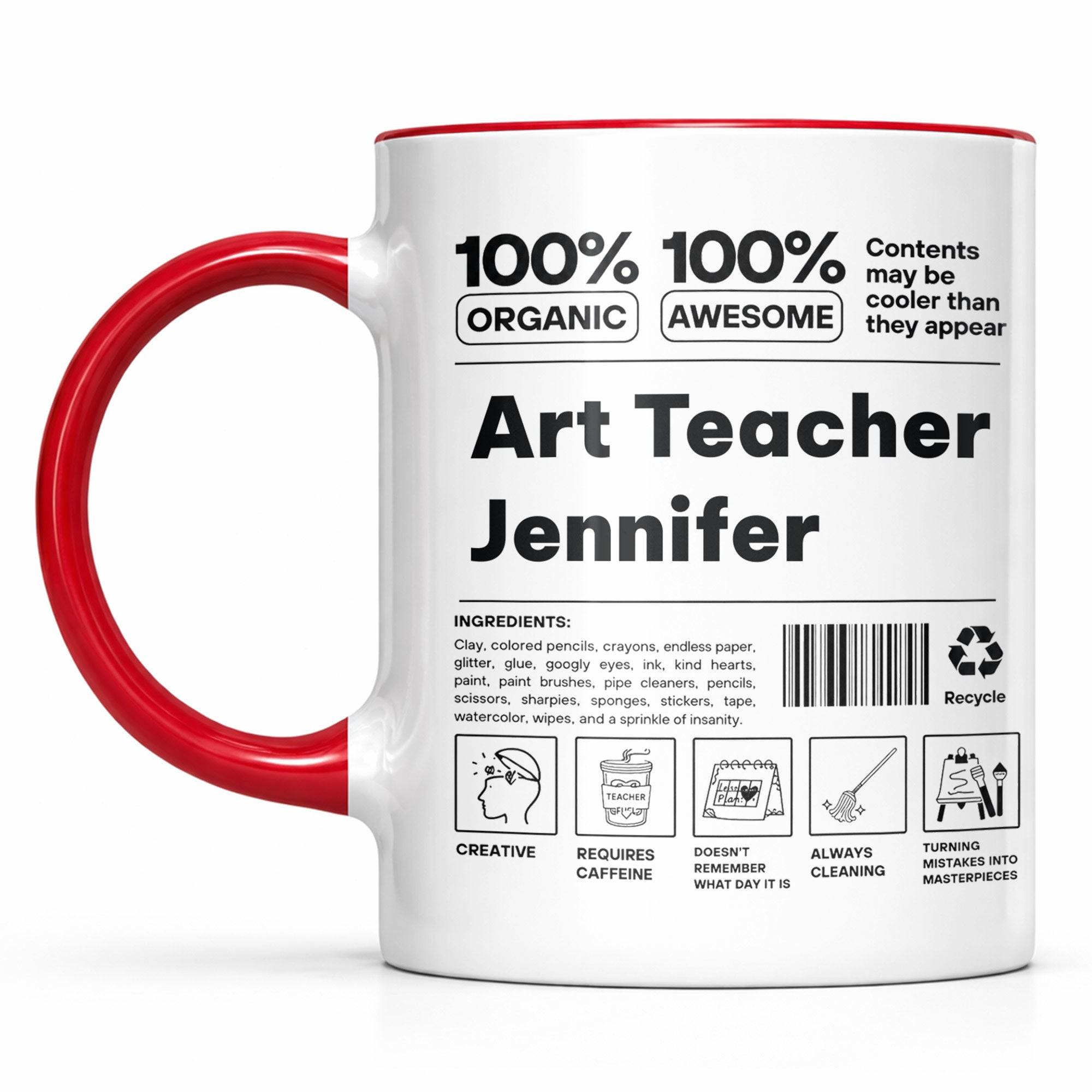 Personalized Accent Mug Custom Art Teacher Gift Ceramic