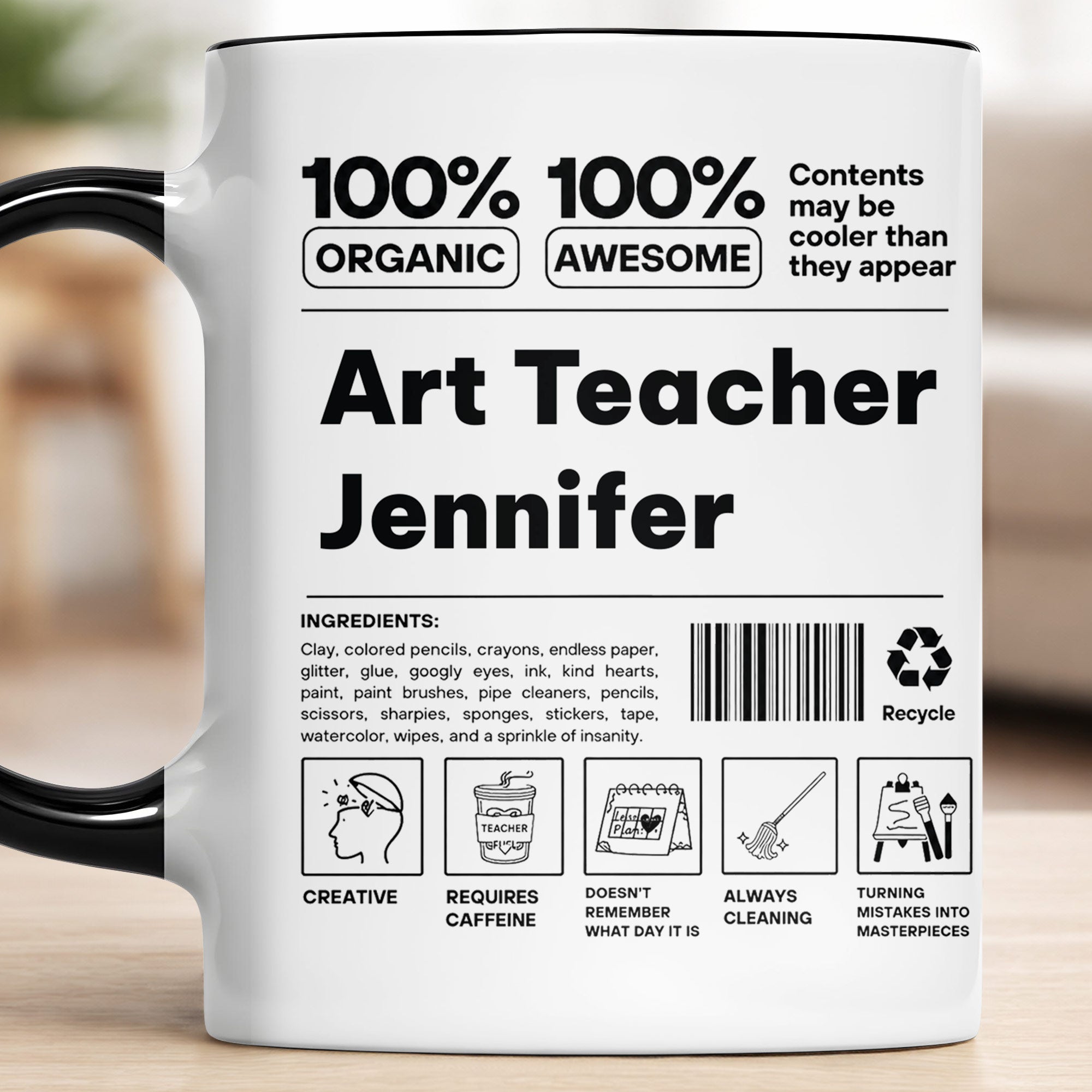 Personalized Accent Mug Custom Art Teacher Gift Ceramic