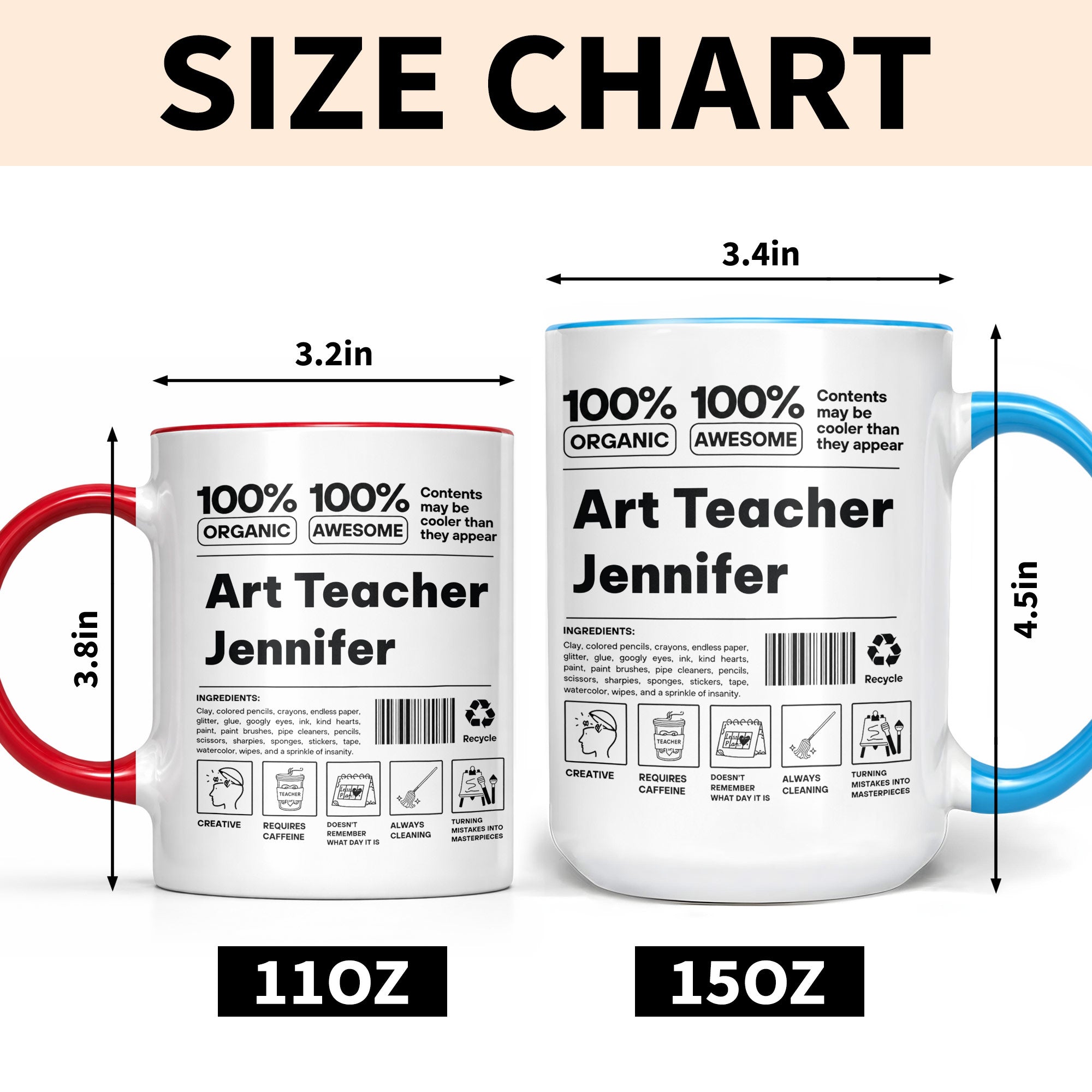 Personalized Accent Mug Custom Art Teacher Gift Ceramic