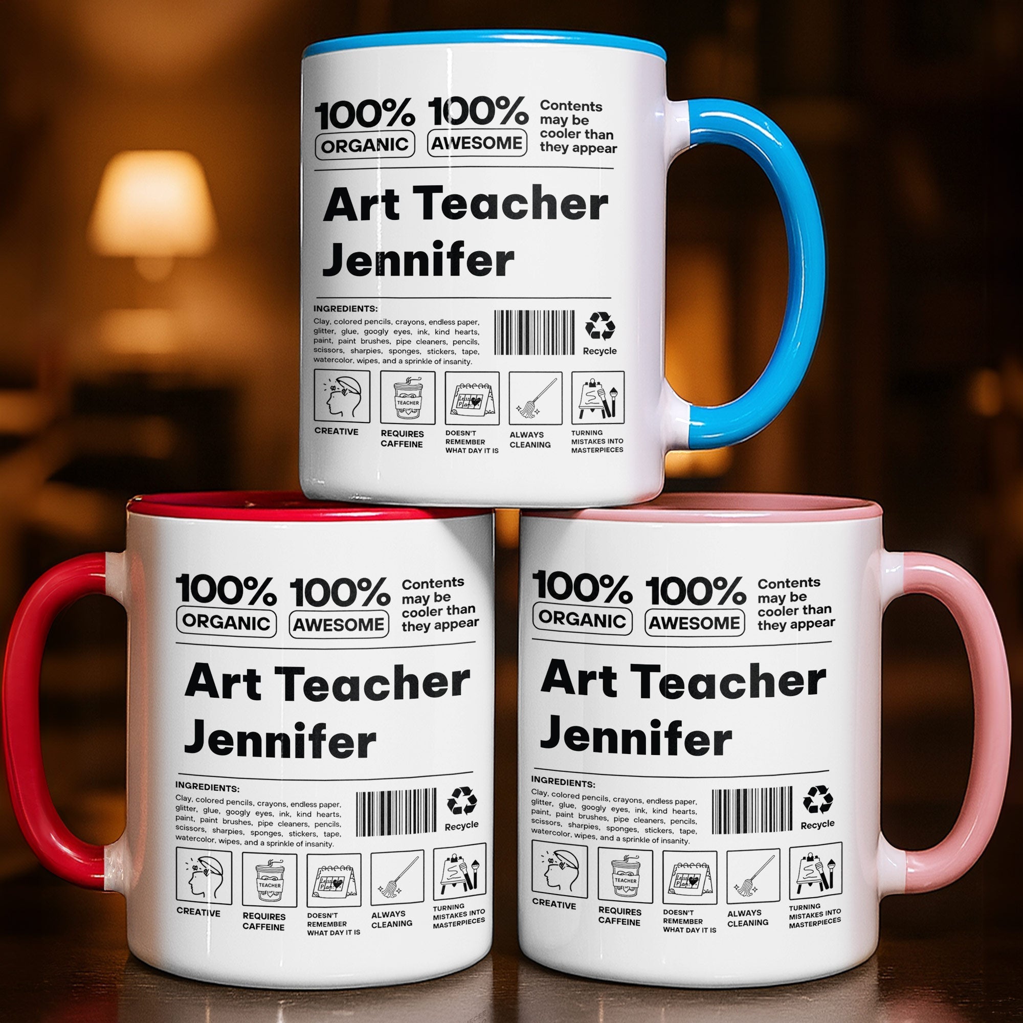 Personalized Accent Mug Custom Art Teacher Gift Ceramic
