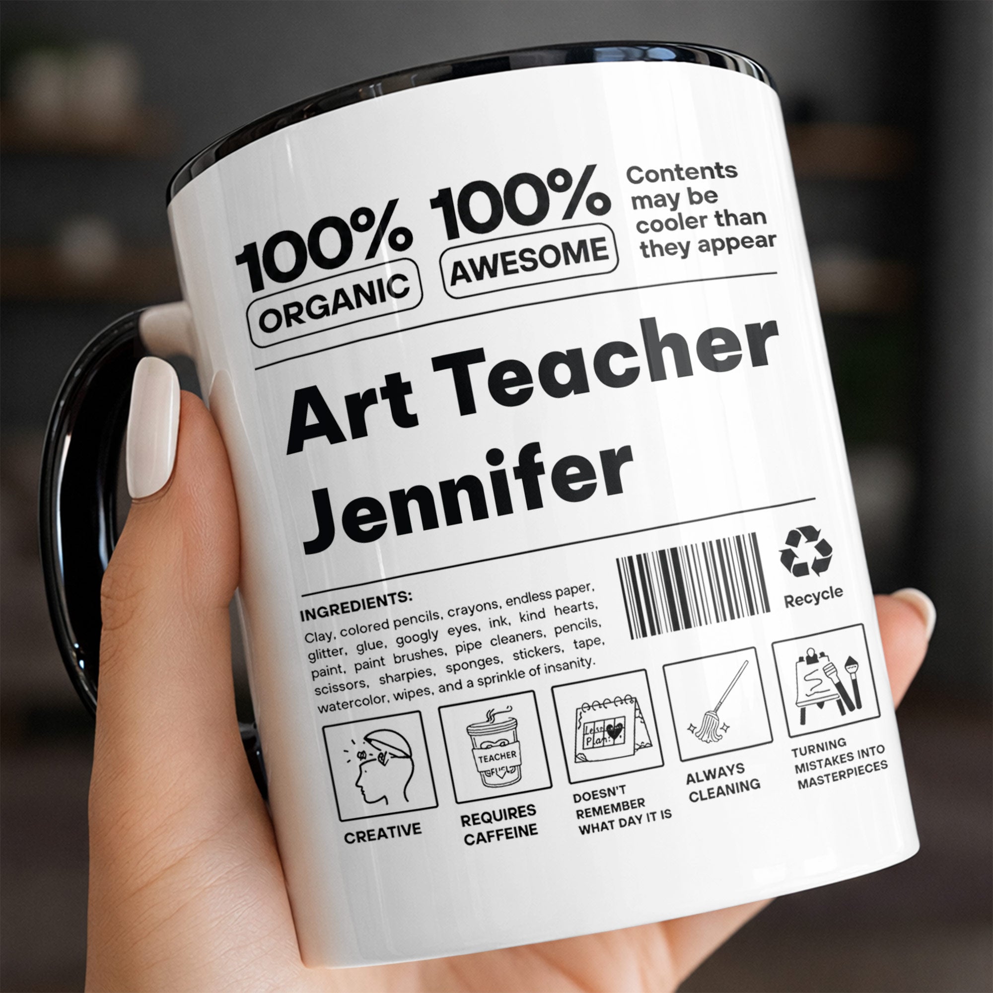 Personalized Accent Mug Custom Art Teacher Gift Ceramic