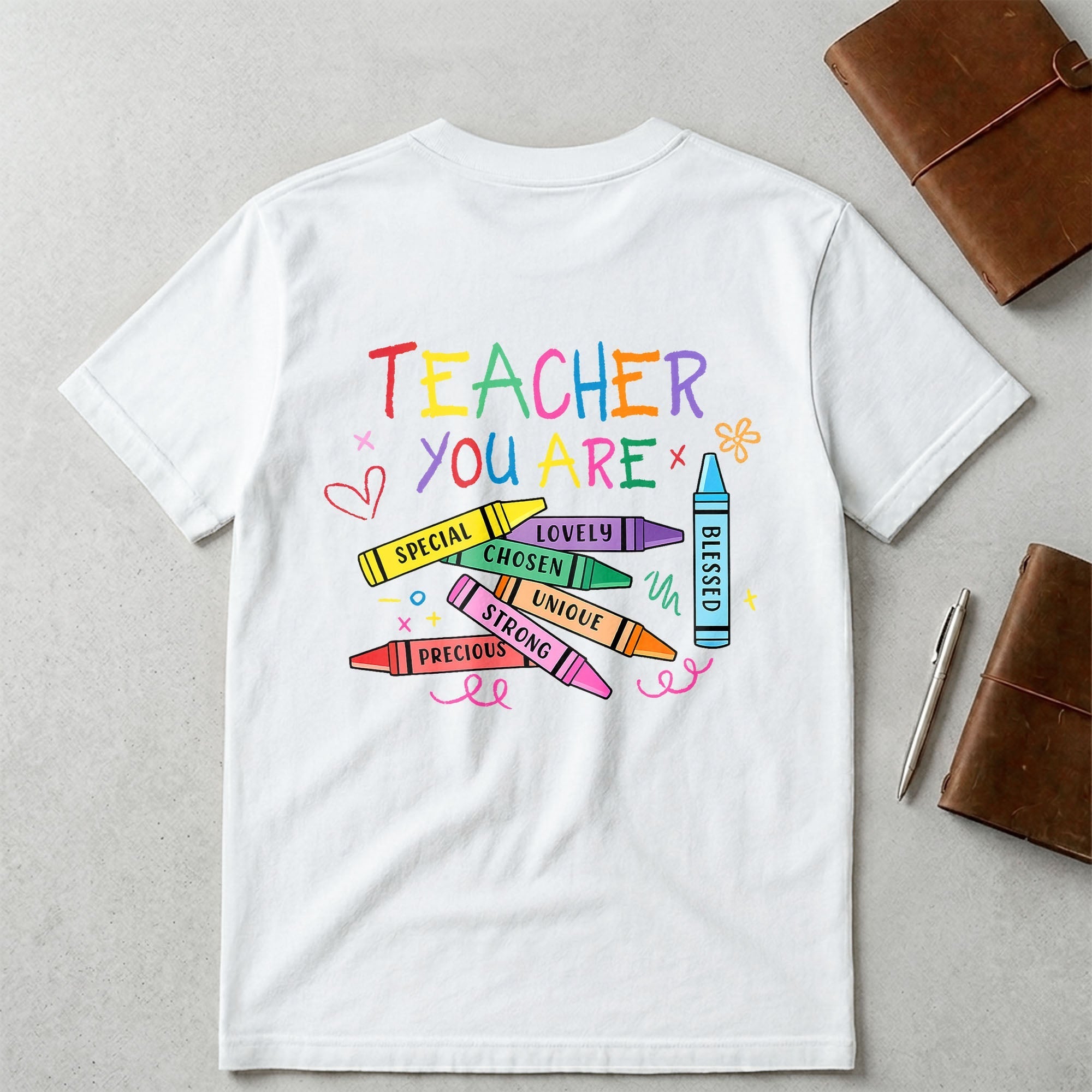 Personalized Teacher T-Shirt Gift Custom Crayon Design