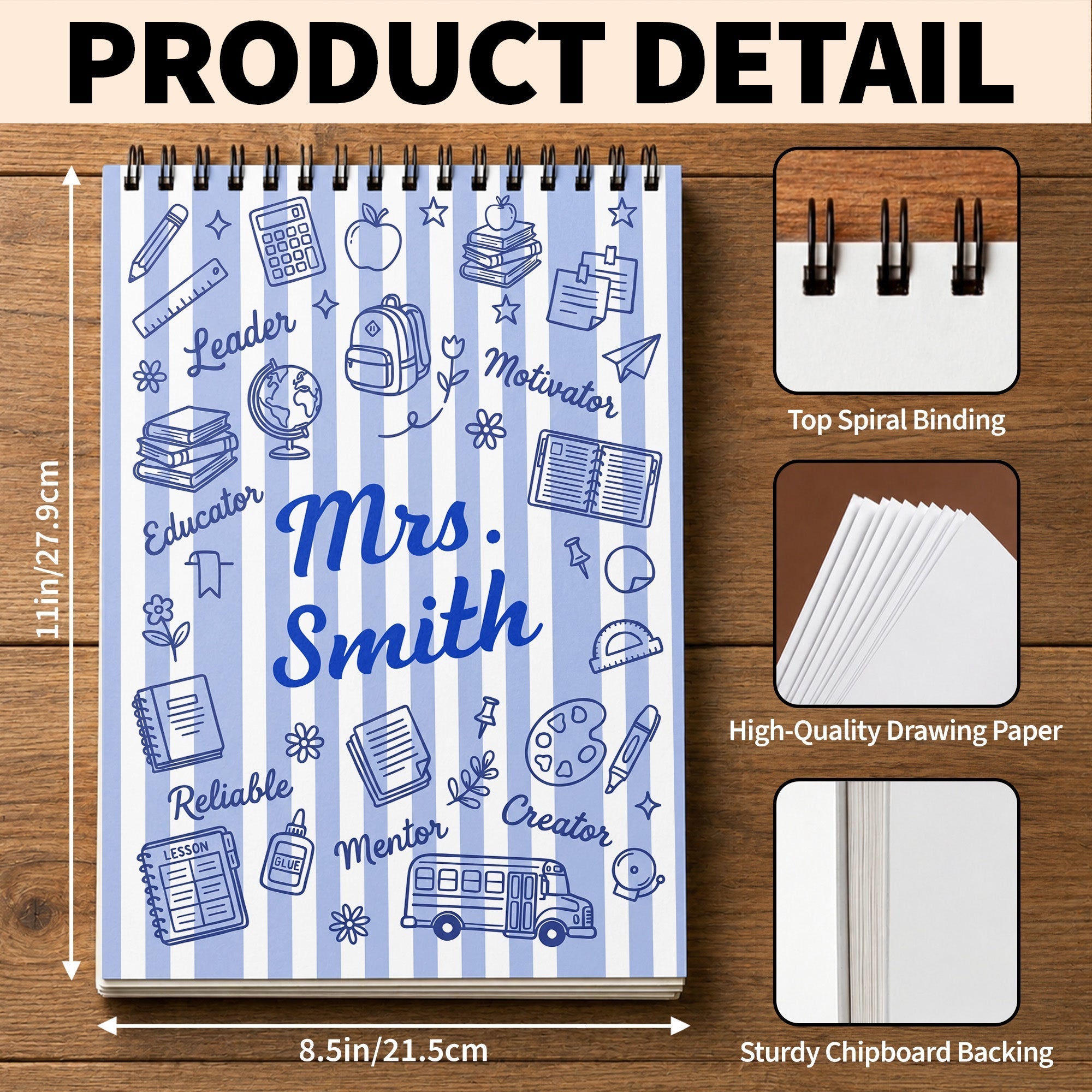 Personalized Sketch Book Custom Cover Gift for Teachers